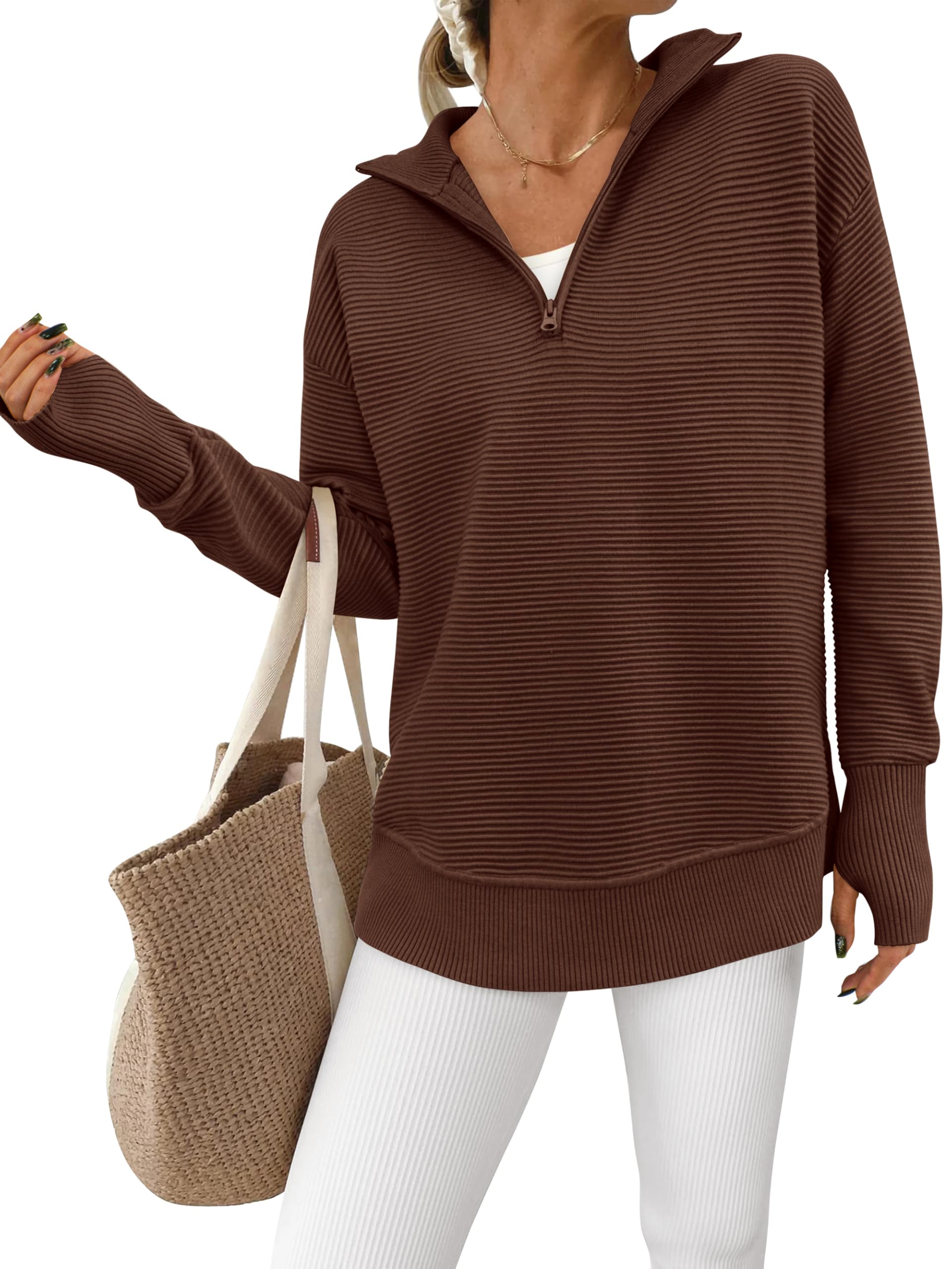 Foto 1 | Jersey Prettygarden Para Mujer, Cuello En V, Punto Acanalado, Marrón - Venta Internacional.