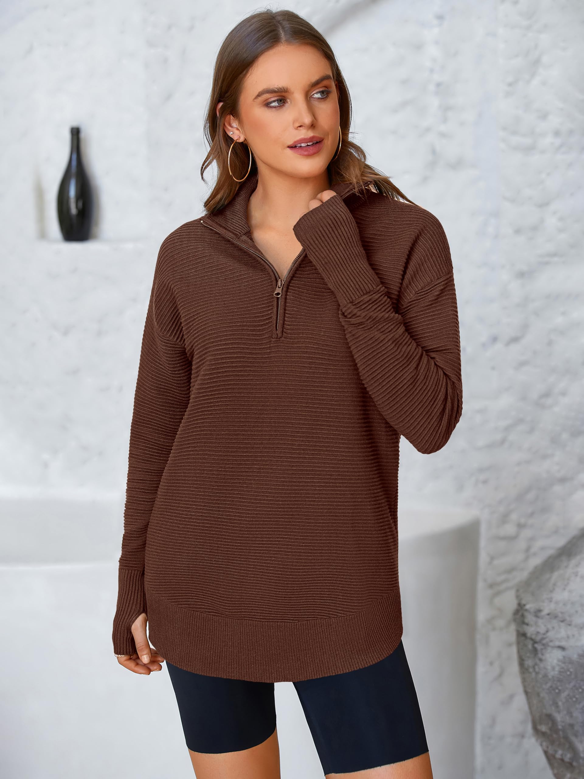 Foto 2 | Jersey Prettygarden Para Mujer, Cuello En V, Punto Acanalado, Marrón - Venta Internacional.