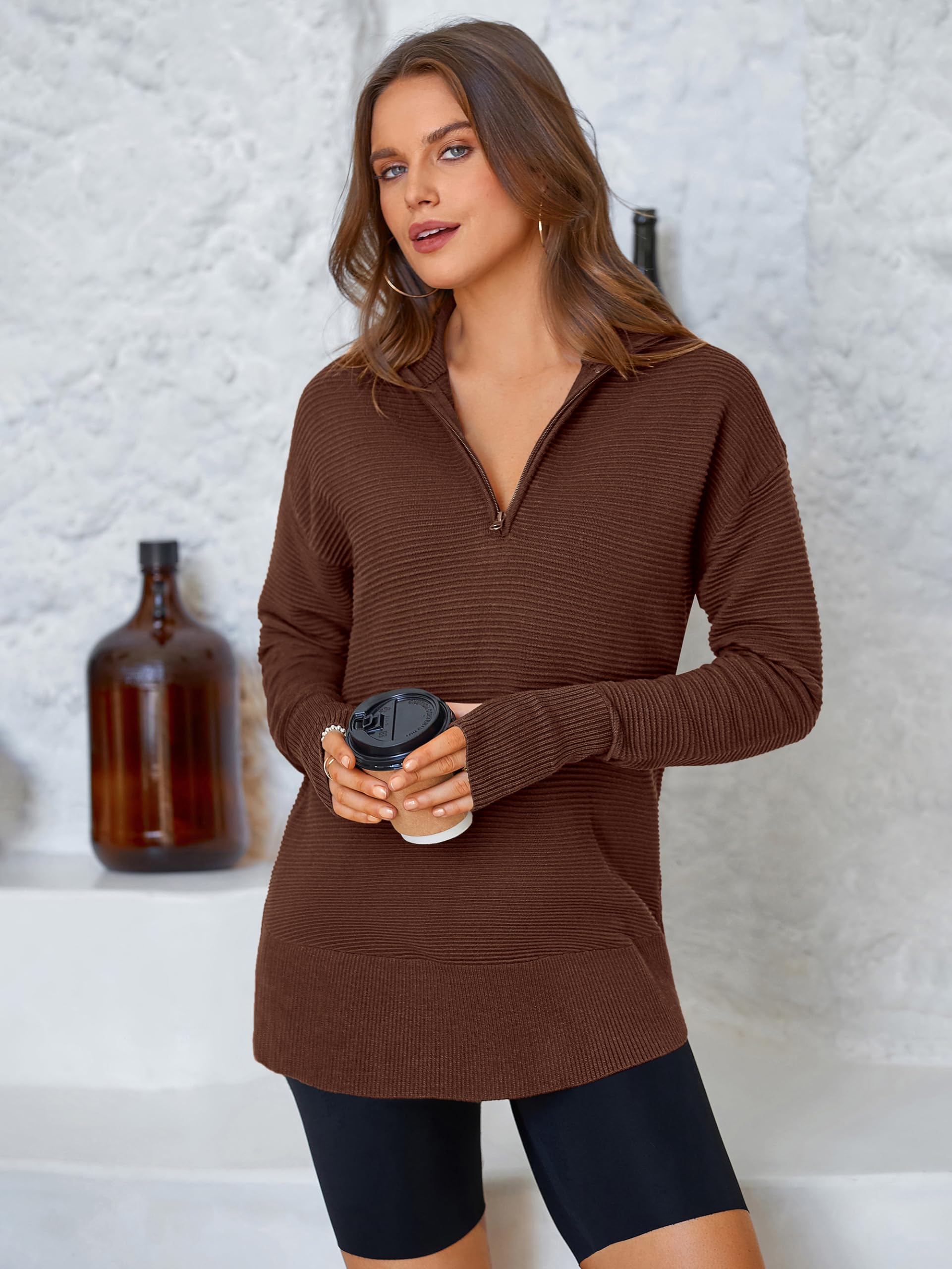 Foto 4 pulgar | Jersey Prettygarden Para Mujer, Cuello En V, Punto Acanalado, Marrón - Venta Internacional.