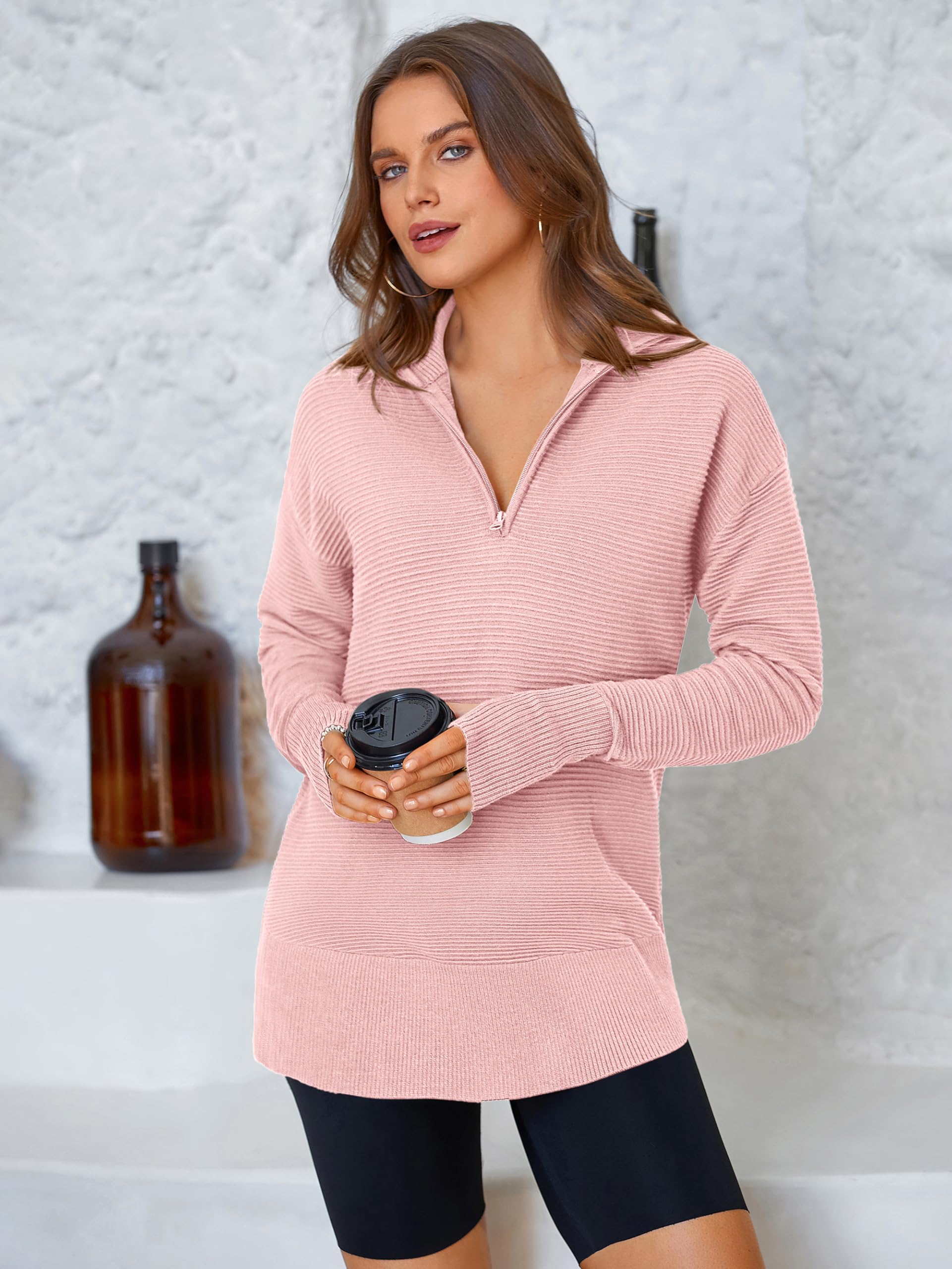 Foto 4 pulgar | Jersey Prettygarden Para Mujer, Cuello En V, Punto Acanalado, Rosa - Venta Internacional.