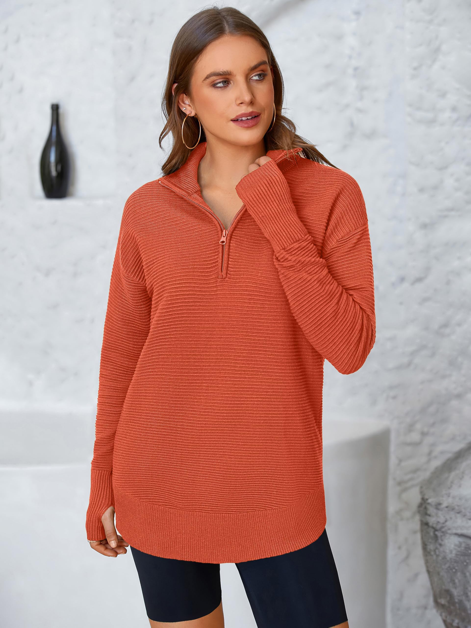 Foto 3 pulgar | Jersey Prettygarden Para Mujer, Cuello En V, Punto Acanalado, Naranja - Venta Internacional.