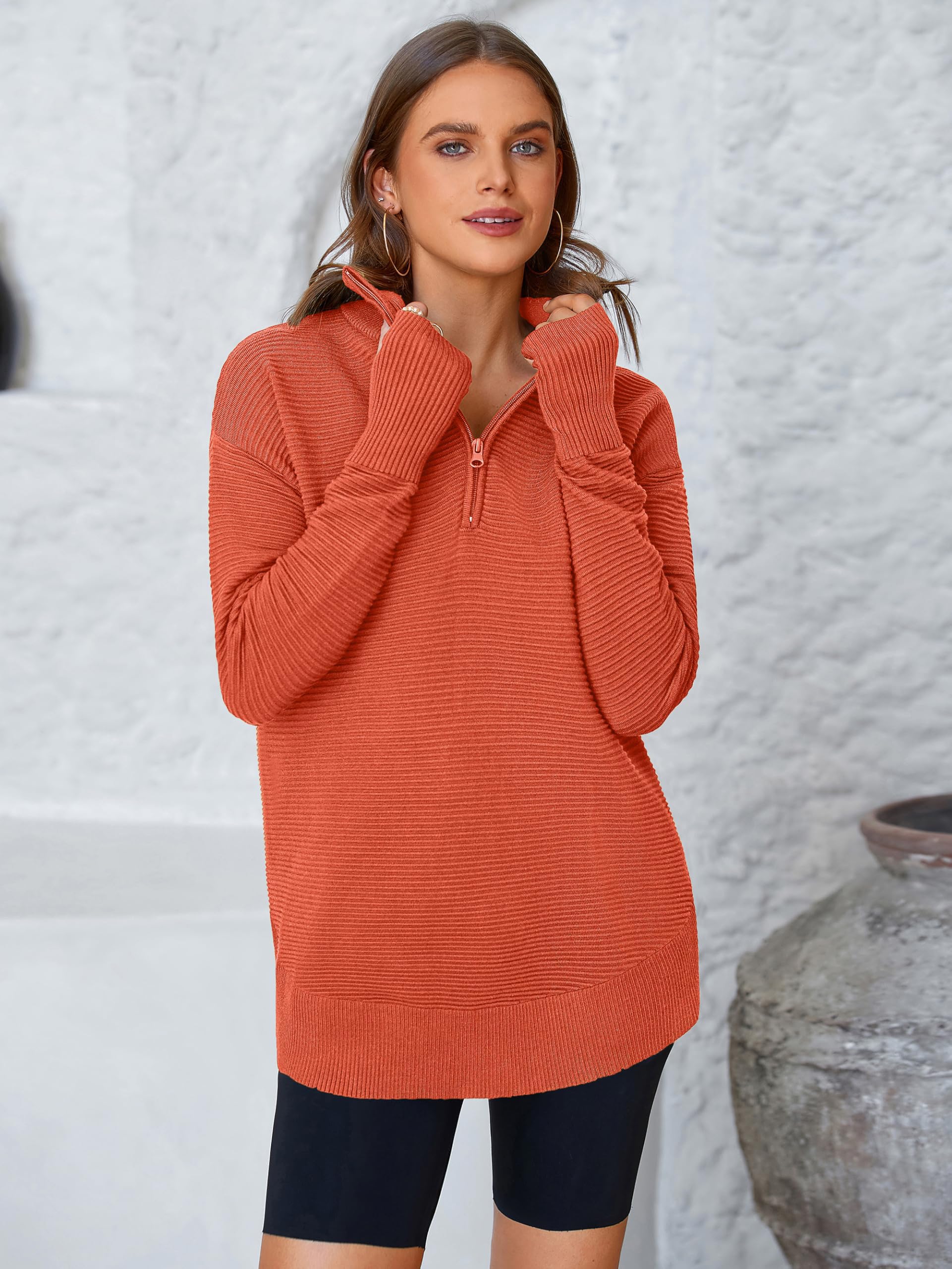 Foto 4 pulgar | Jersey Prettygarden Para Mujer, Cuello En V, Punto Acanalado, Naranja - Venta Internacional.