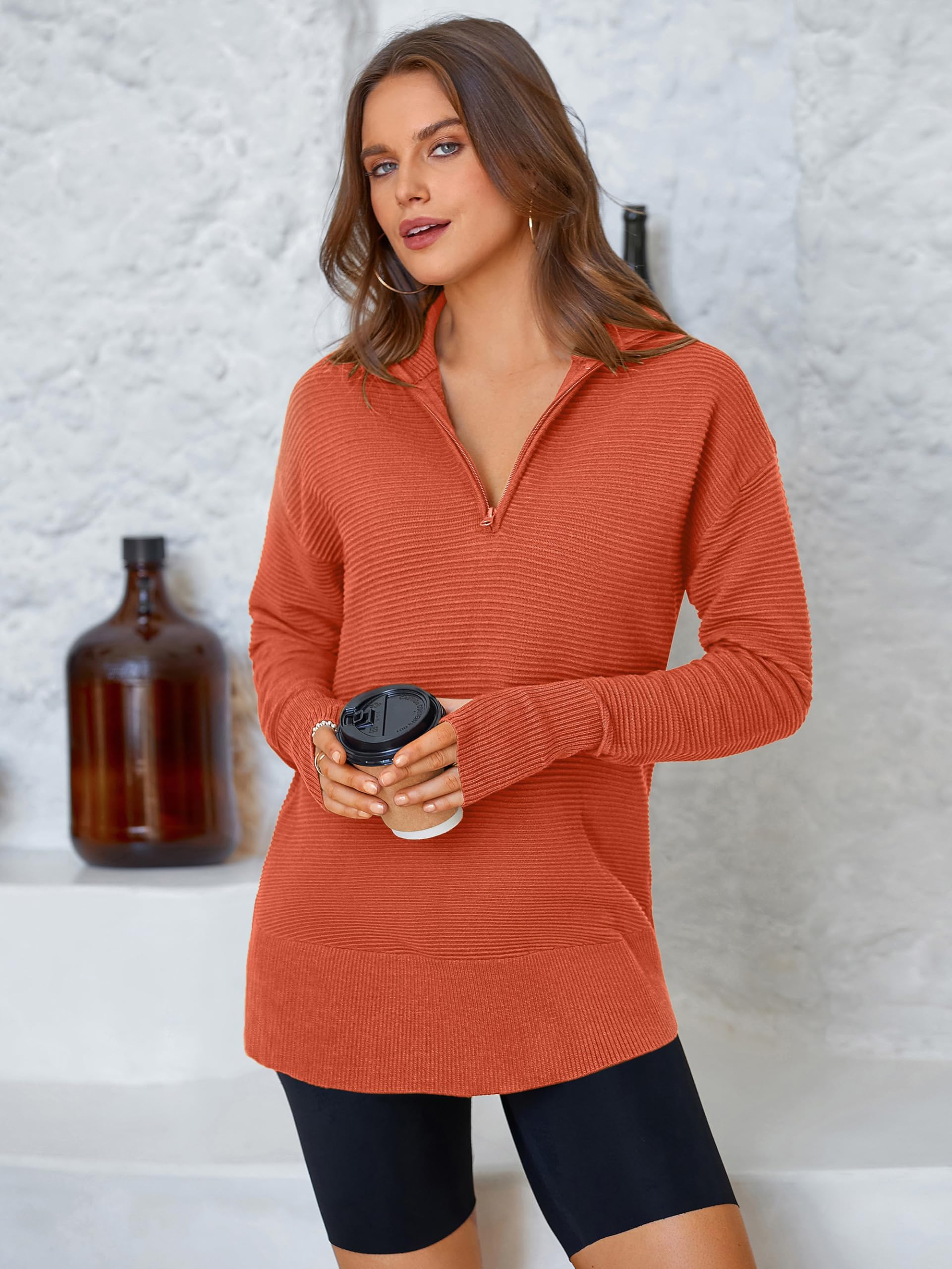 Foto 6 pulgar | Jersey Prettygarden Para Mujer, Cuello En V, Punto Acanalado, Naranja - Venta Internacional.