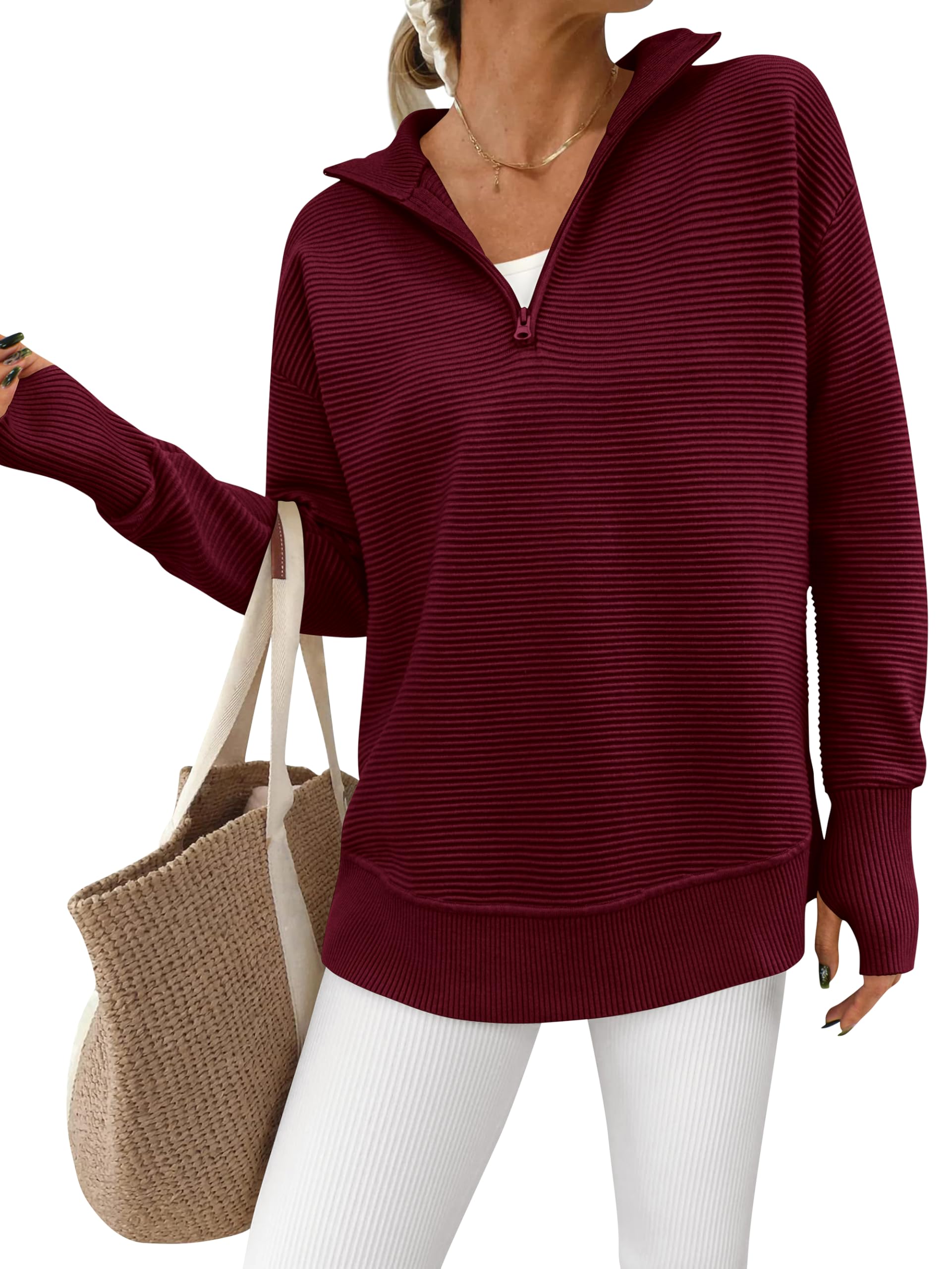 Foto 1 | Jersey Prettygarden De Punto Acanalado Rojo Vino Para Mujer - Venta Internacional.
