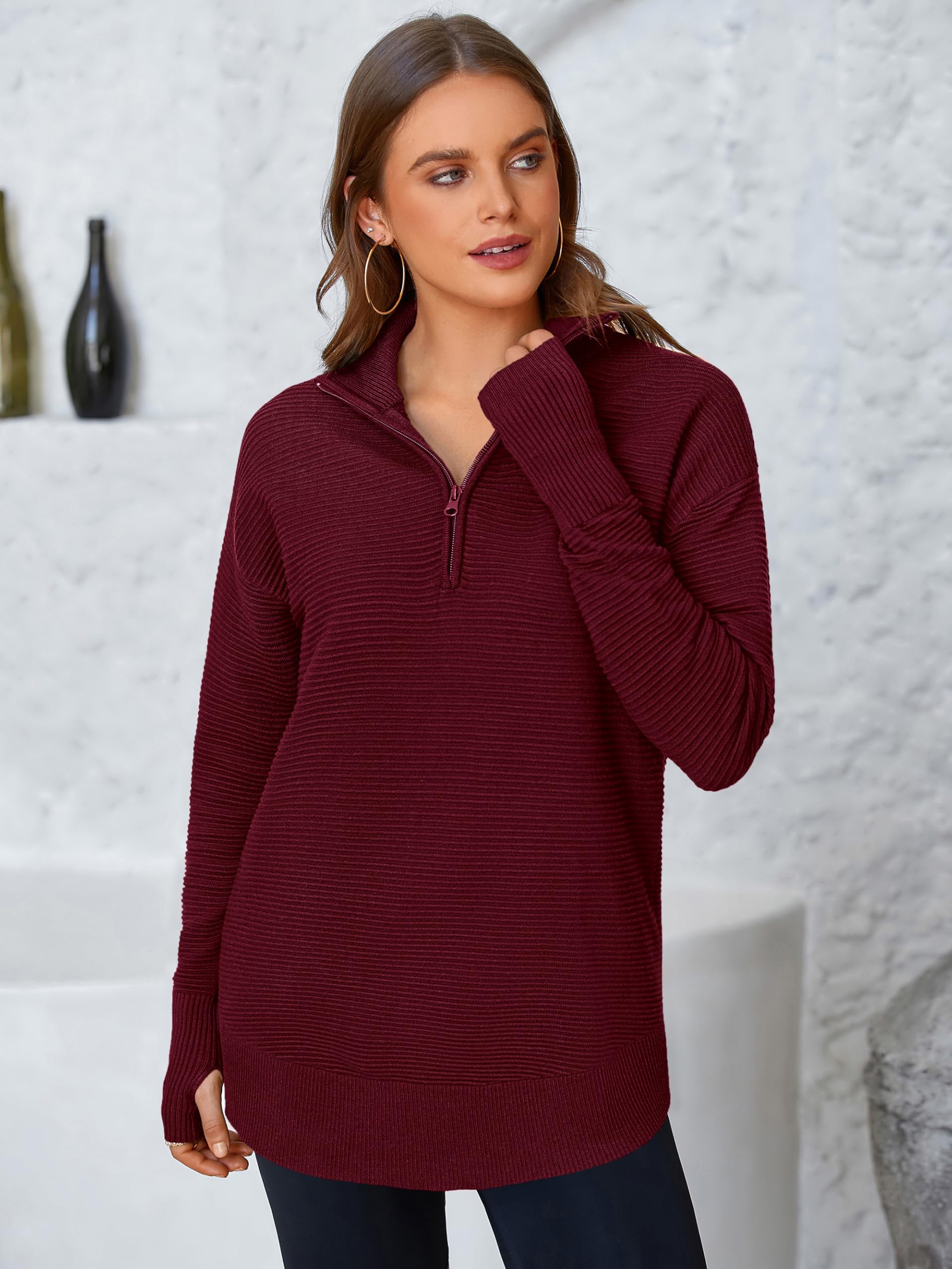 Foto 2 | Jersey Prettygarden De Punto Acanalado Rojo Vino Para Mujer - Venta Internacional.