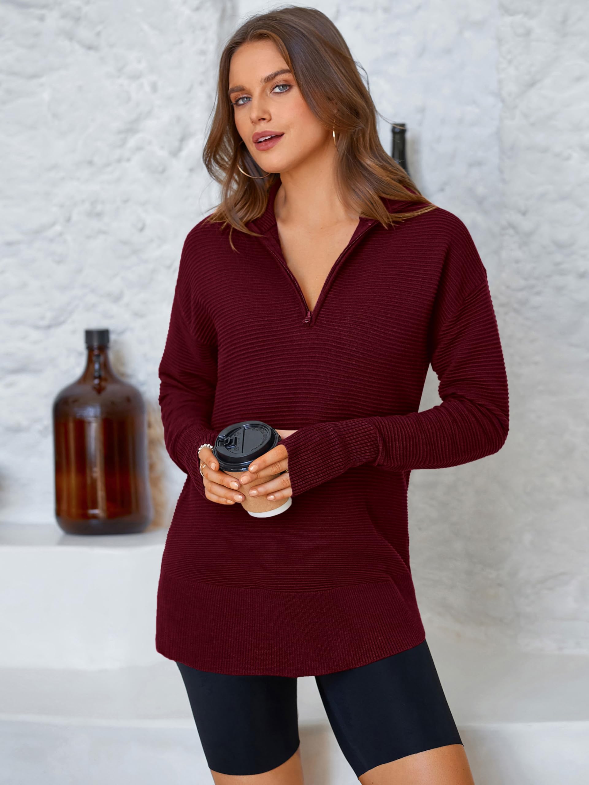 Foto 5 | Jersey Prettygarden De Punto Acanalado Rojo Vino Para Mujer - Venta Internacional.