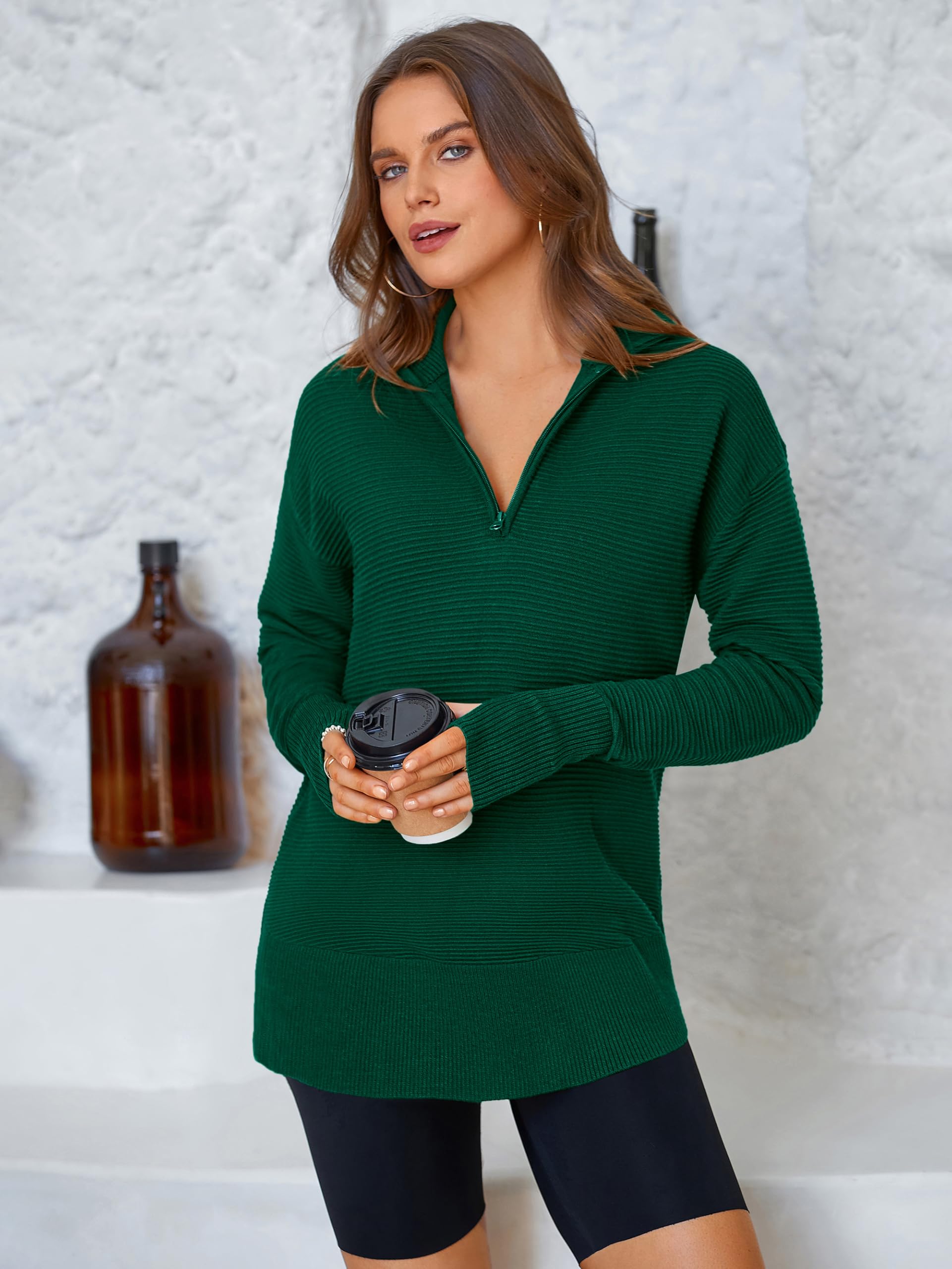 Foto 4 pulgar | Jersey Prettygarden Para Mujer, Cuello En V, Punto Acanalado, Verde - Venta Internacional.