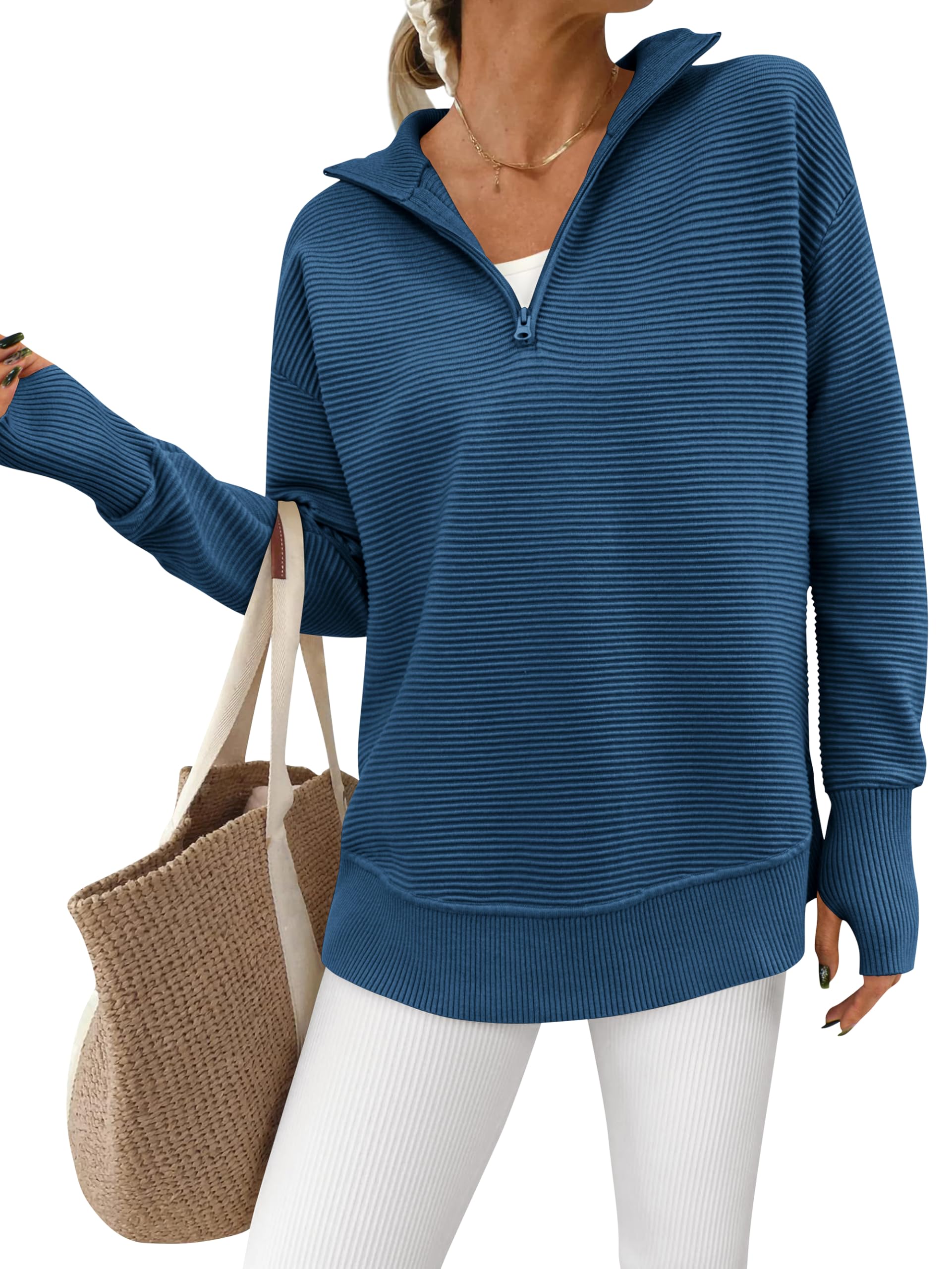Foto 1 | Jersey Prettygarden Para Mujer, Cuello En V, Punto Acanalado, Azul - Venta Internacional.
