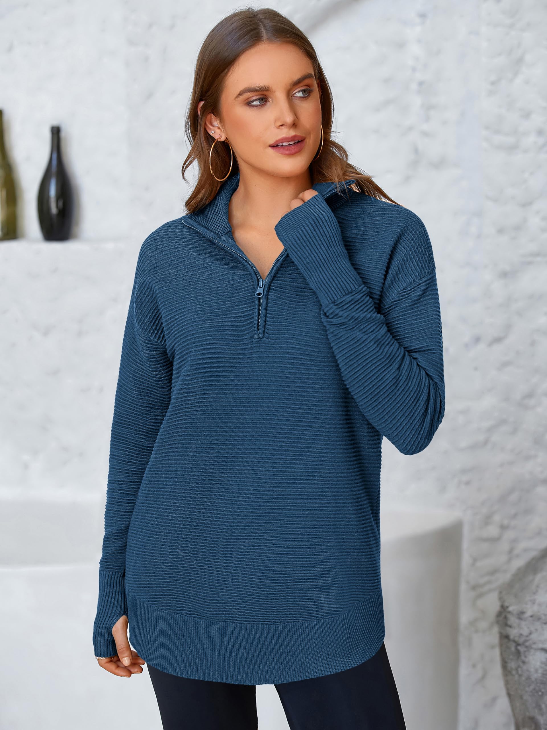 Foto 2 | Jersey Prettygarden Para Mujer, Cuello En V, Punto Acanalado, Azul - Venta Internacional.