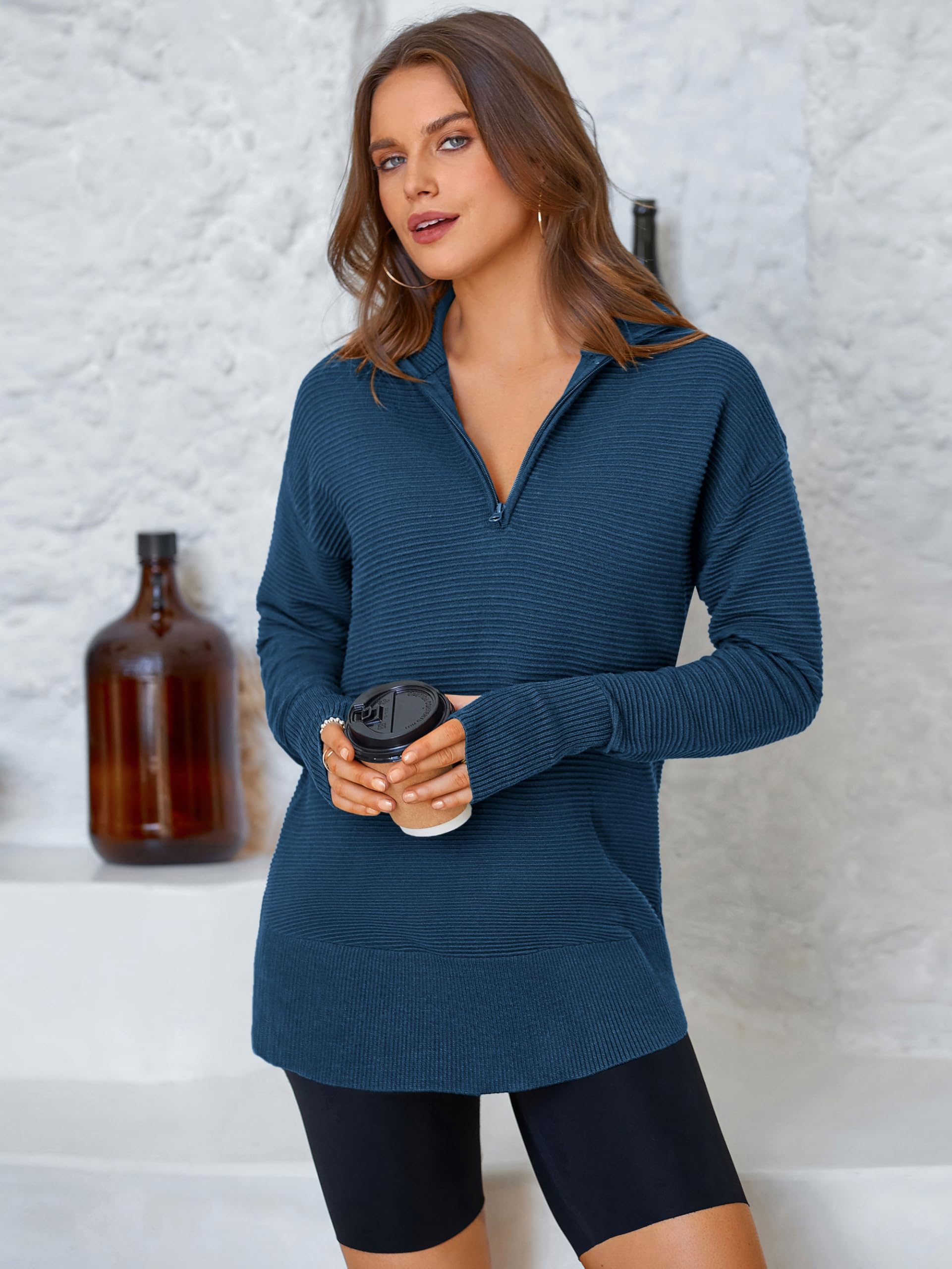 Foto 5 | Jersey Prettygarden Para Mujer, Cuello En V, Punto Acanalado, Azul - Venta Internacional.