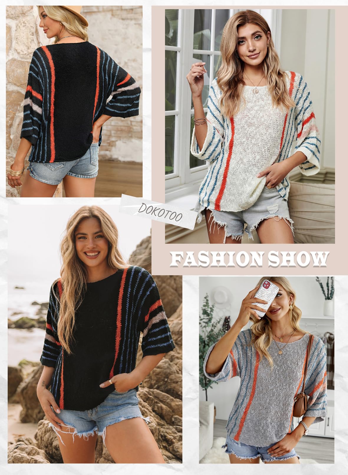 Foto 5 | Suéter Dokotoo Fashion Casual Con Cuello Redondo Y Manga 3/4 Para Mujer - Venta Internacional.