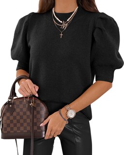 Foto 1 | Suéteres Abullonados De Manga Corta Para Mujer 2024, Primavera Verano, Moda, Casual, Blusas Negras - Venta Internacion
