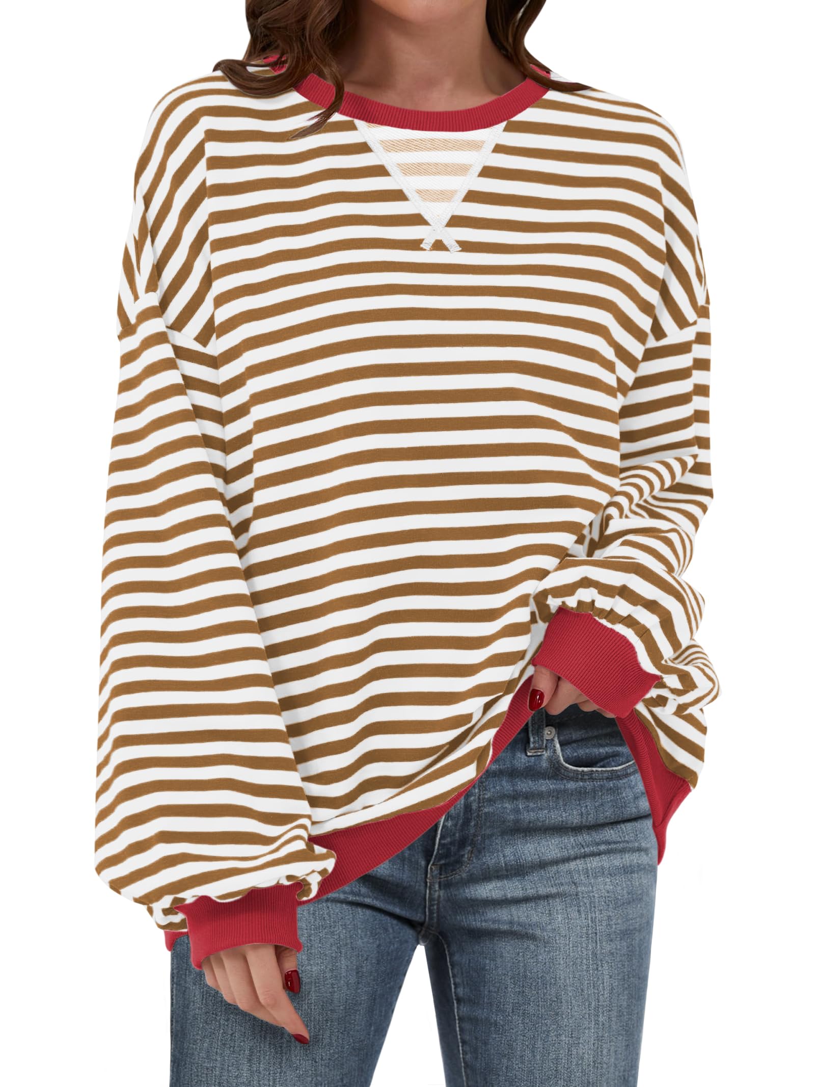 Foto 2 pulgar | Sudadera Anrabess Para Mujer, Con Cuello Redondo, Extragrande, Color Caramelo, Talla S - Venta Internacional.