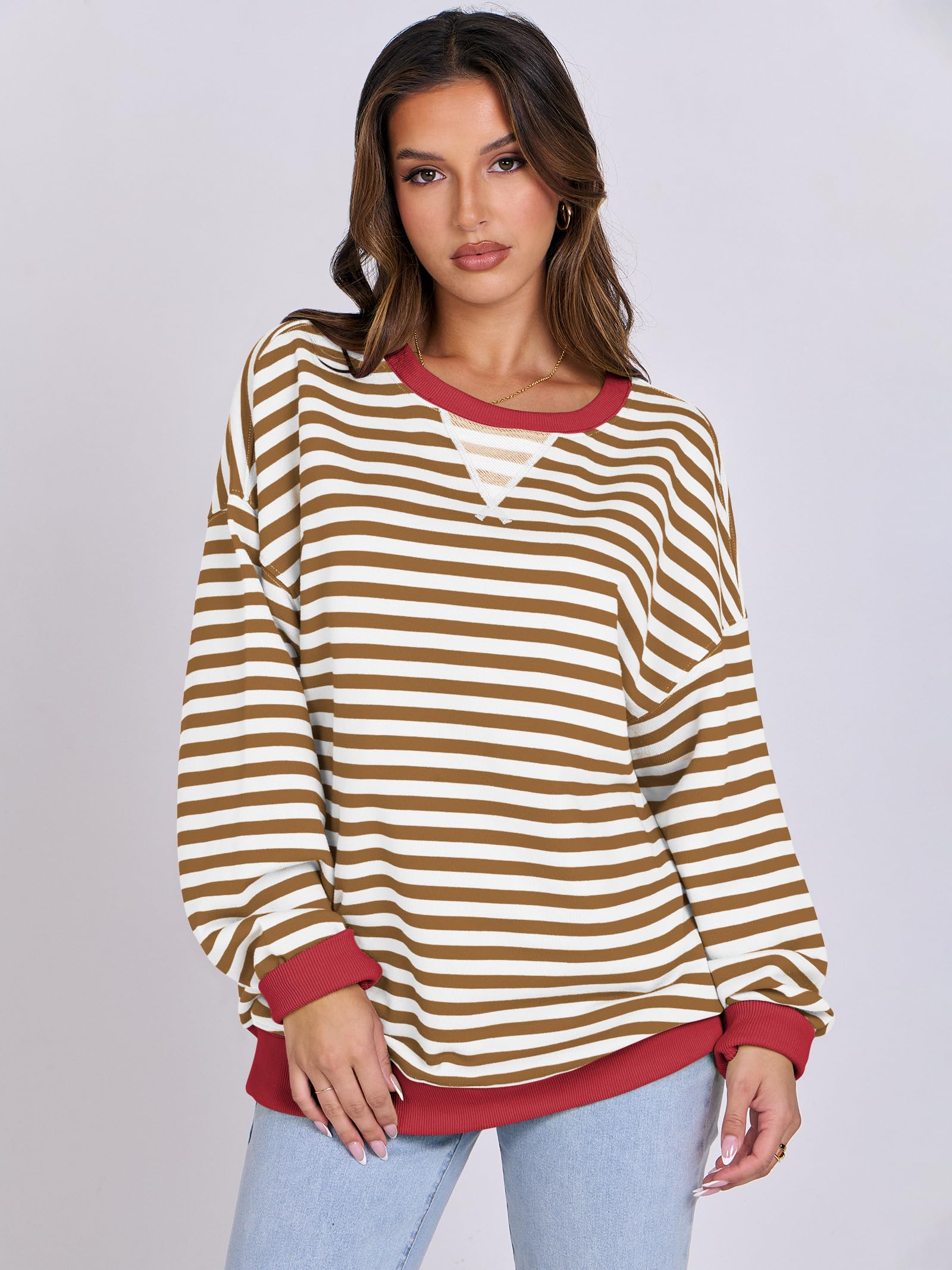 Foto 3 pulgar | Sudadera Anrabess Para Mujer, Con Cuello Redondo, Extragrande, Color Caramelo, Talla S - Venta Internacional.