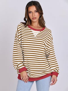 Foto 2 | Sudadera Anrabess Para Mujer, Con Cuello Redondo, Extragrande, Color Caramelo, Talla S - Venta Internacional.