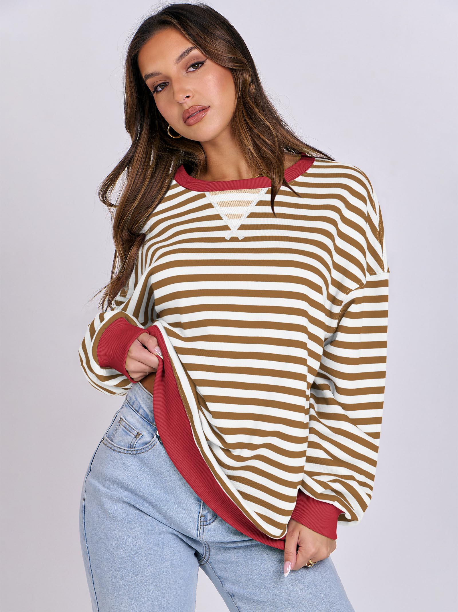 Foto 4 pulgar | Sudadera Anrabess Para Mujer, Con Cuello Redondo, Extragrande, Color Caramelo, Talla S - Venta Internacional.