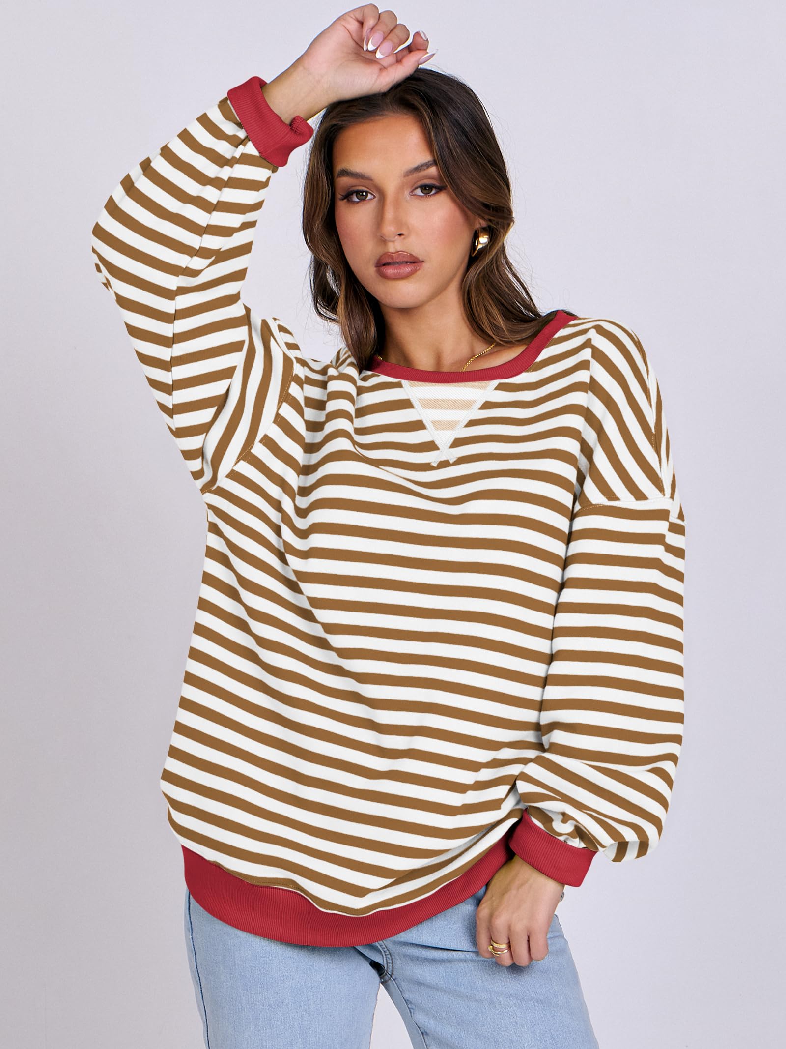 Foto 4 | Sudadera Anrabess Para Mujer, Con Cuello Redondo, Extragrande, Color Caramelo, Talla S - Venta Internacional.
