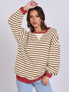Foto 4 | Sudadera Anrabess Para Mujer, Con Cuello Redondo, Extragrande, Color Caramelo, Talla S - Venta Internacional.