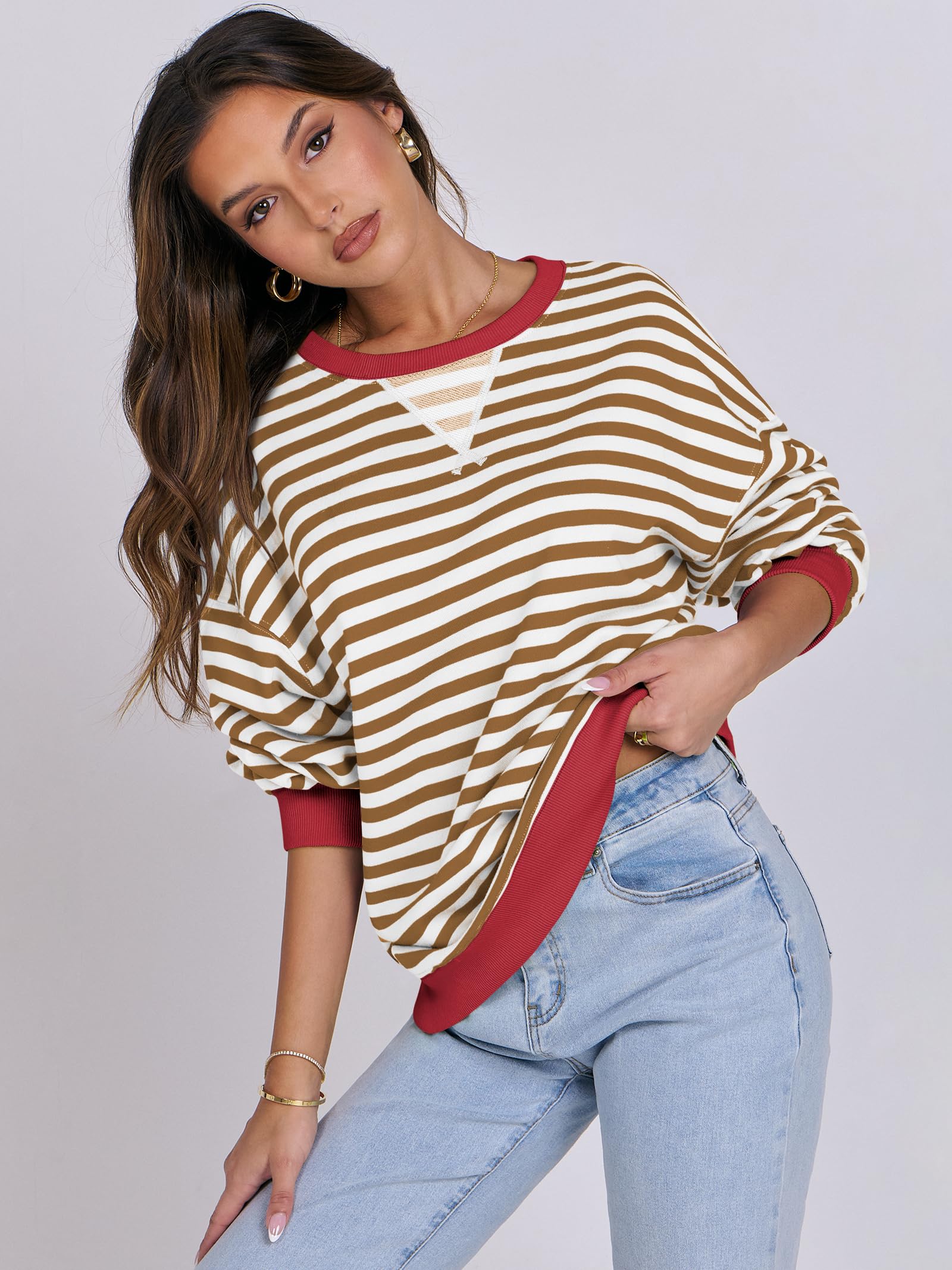 Foto 7 pulgar | Sudadera Anrabess Para Mujer, Con Cuello Redondo, Extragrande, Color Caramelo, Talla S - Venta Internacional.