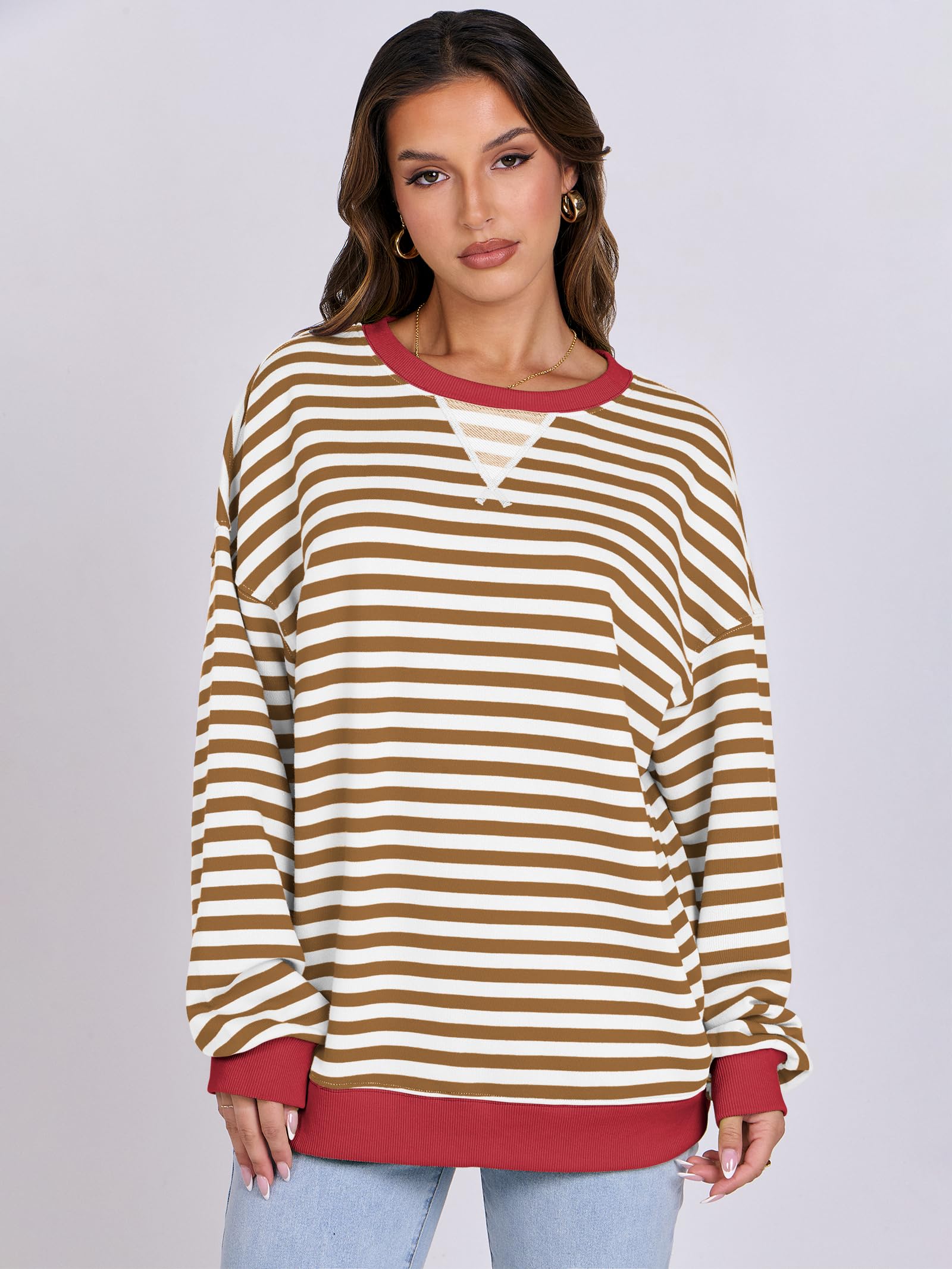 Foto 8 pulgar | Sudadera Anrabess Para Mujer, Con Cuello Redondo, Extragrande, Color Caramelo, Talla S - Venta Internacional.