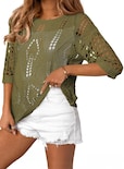 Jersey Evaless Para Mujer, Primavera Y Verano, Manga Corta, Verde - Venta Internacional.