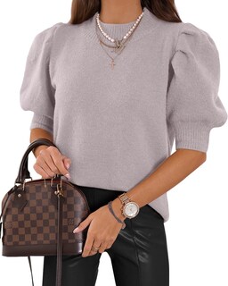 Foto 1 | Suéteres Abullonados De Manga Corta Para Mujer 2024, Primavera Verano, Moda, Casual, Blusas Grises - Venta Internacion