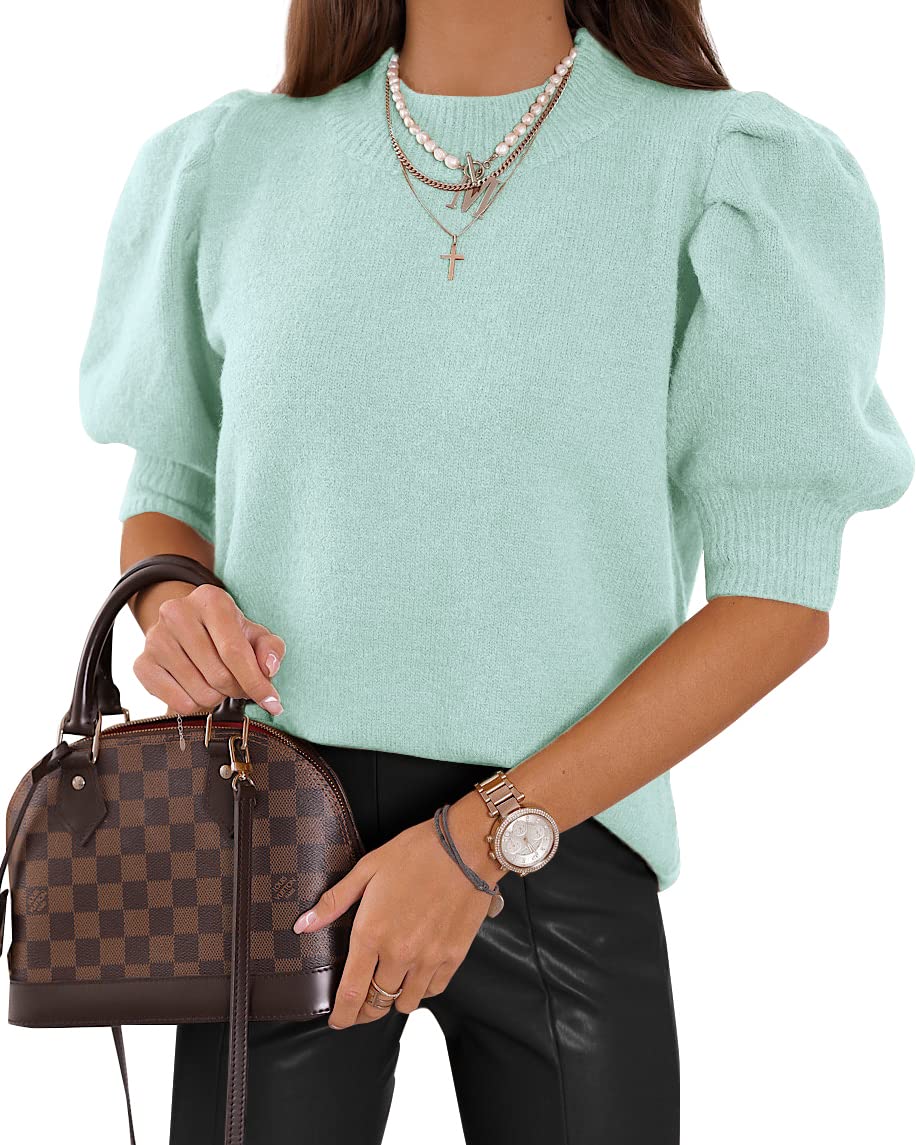 Jersey Goranbon Puff De Manga Corta Para Mujer, Verde Menta - Venta Internacional.