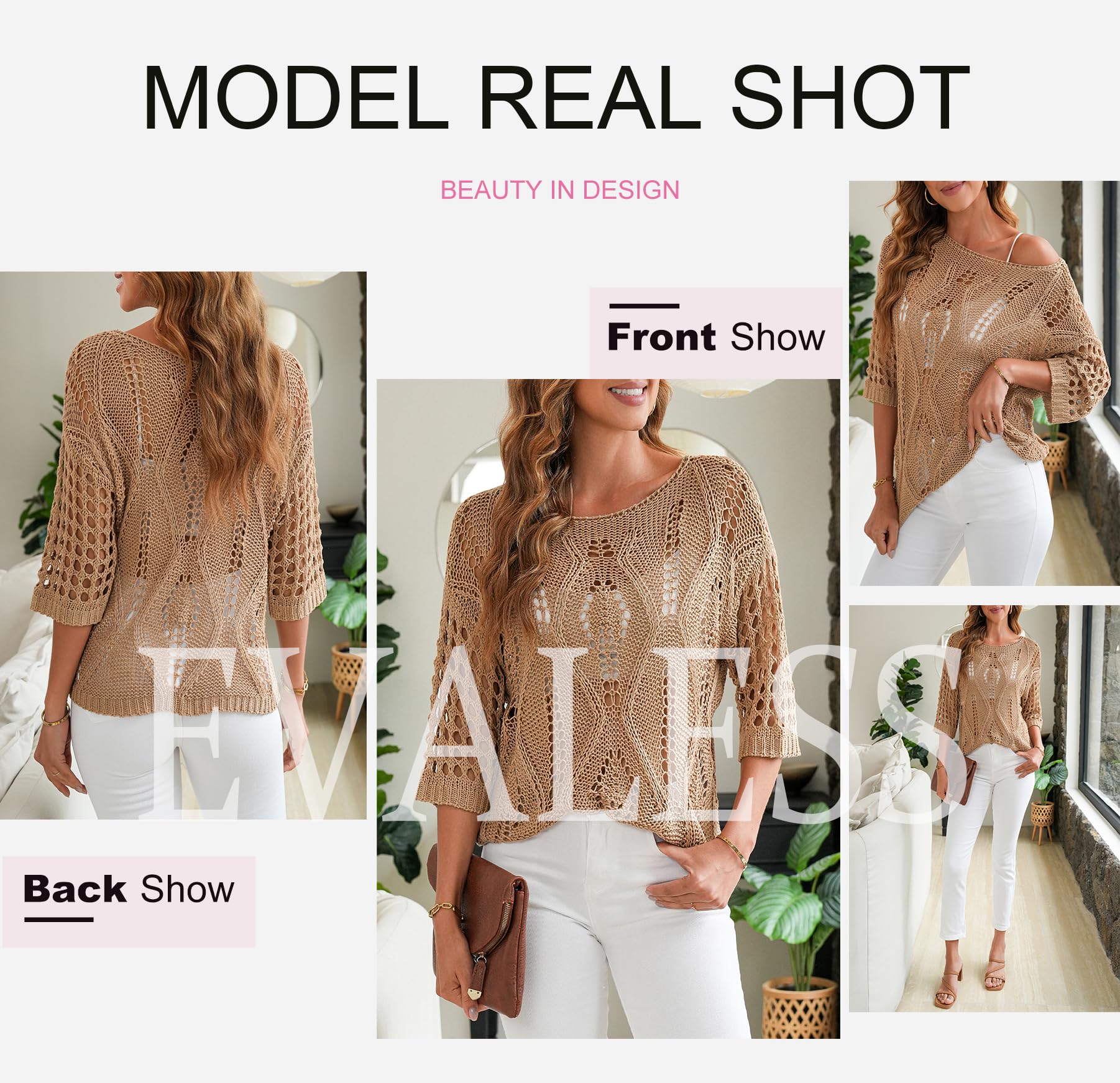 Foto 6 pulgar | Suéter De Verano Evaless Cruise Outfits Para Mujer 2025 Khaki - Venta Internacional.
