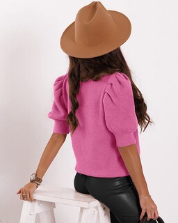 Foto 2 | Jersey Goranbon Puff De Manga Corta Para Mujer, Color Rosa Brillante - Venta Internacional.