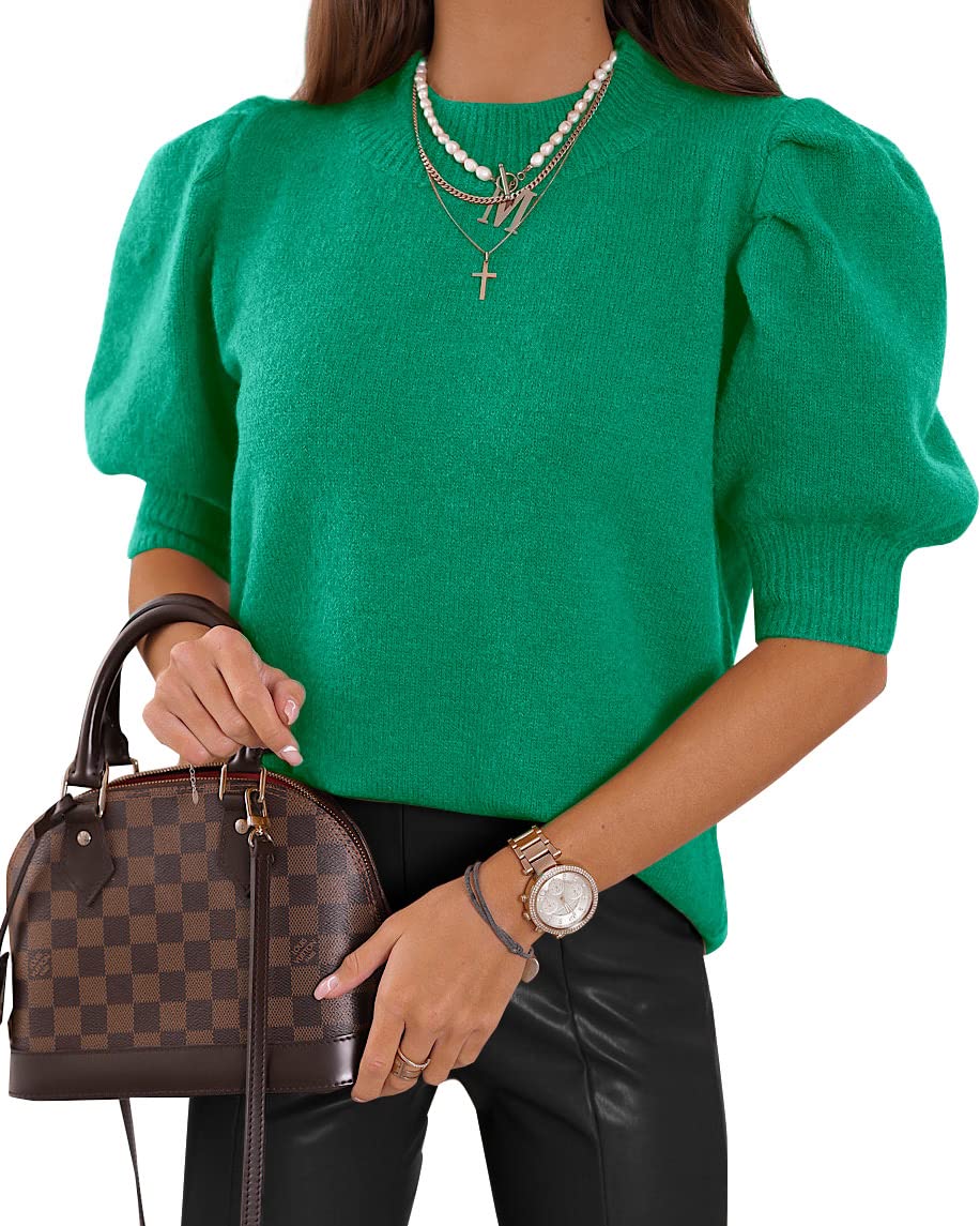 Foto 2 pulgar | Jersey Goranbon Puff De Manga Corta Para Mujer, Tejido Verde - Venta Internacional.
