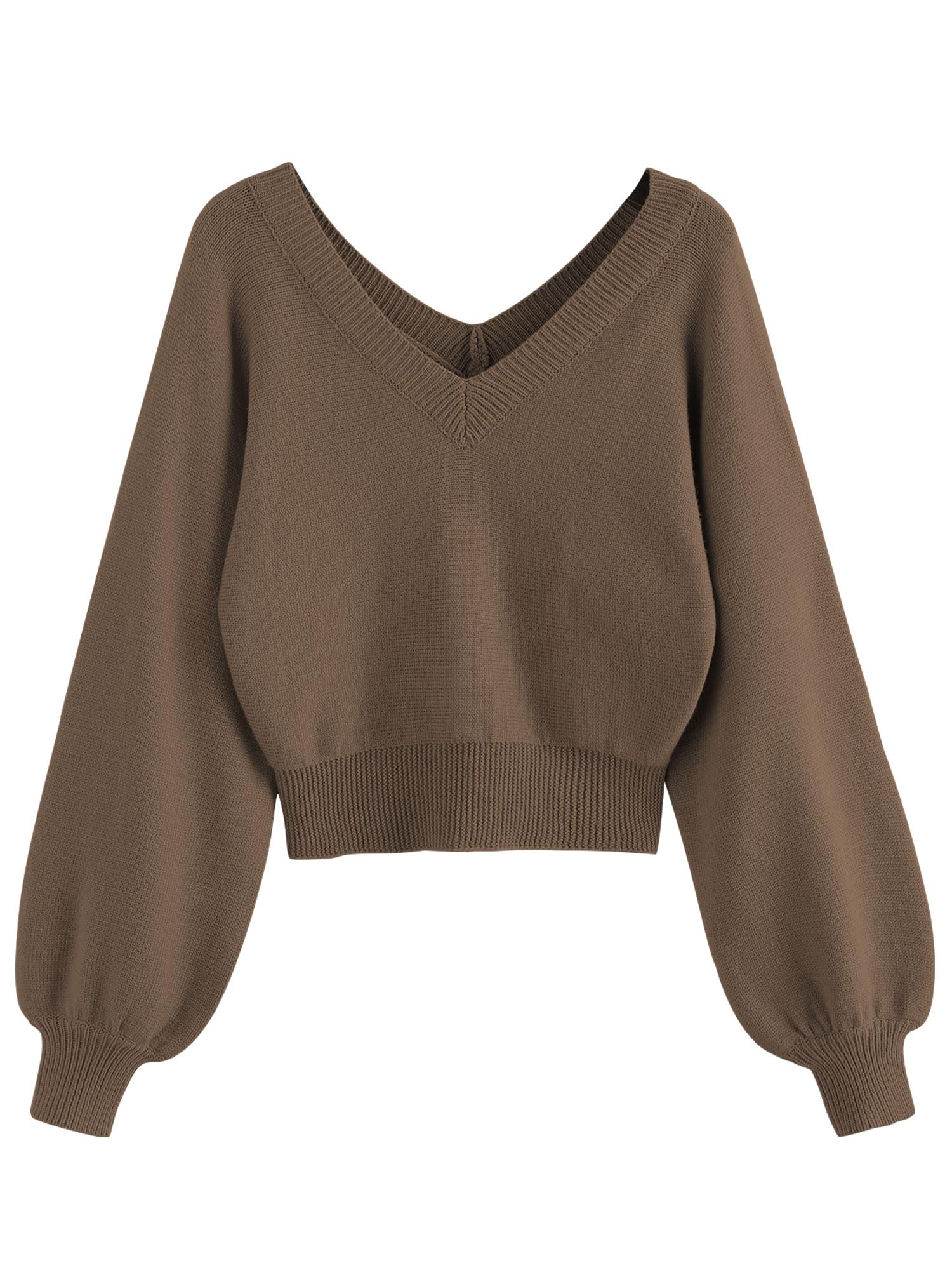 Foto 2 pulgar | Jersey Zaful Para Mujer, Cuello En V, Manga Larga, Color Café M - Venta Internacional.