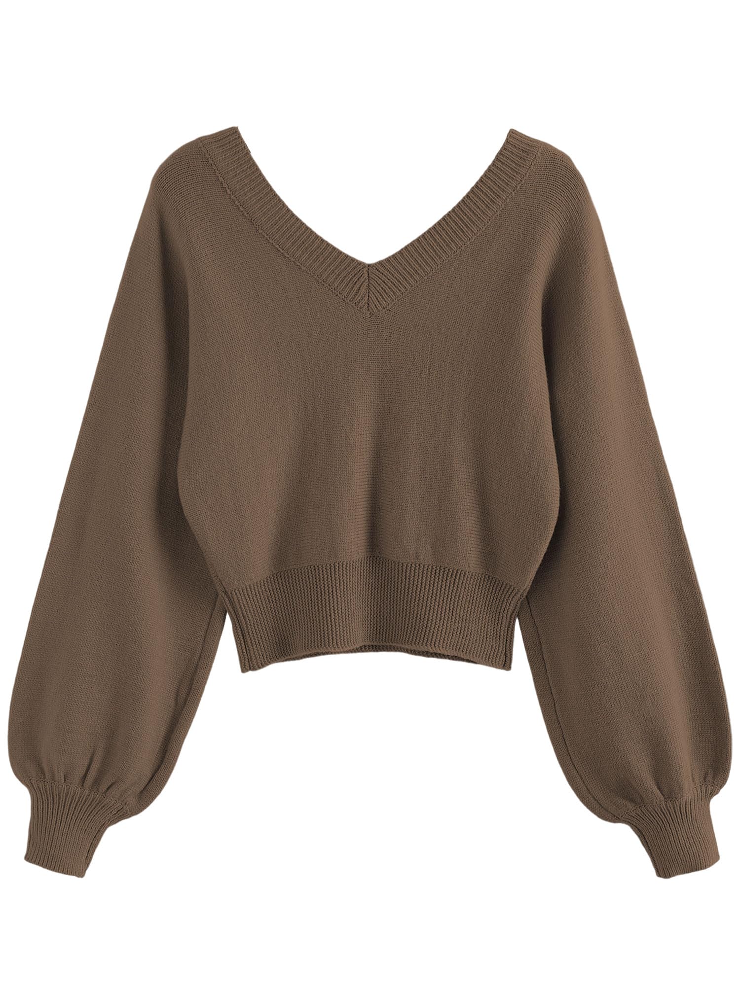 Foto 2 | Jersey Zaful Para Mujer, Cuello En V, Manga Larga, Color Café M - Venta Internacional.