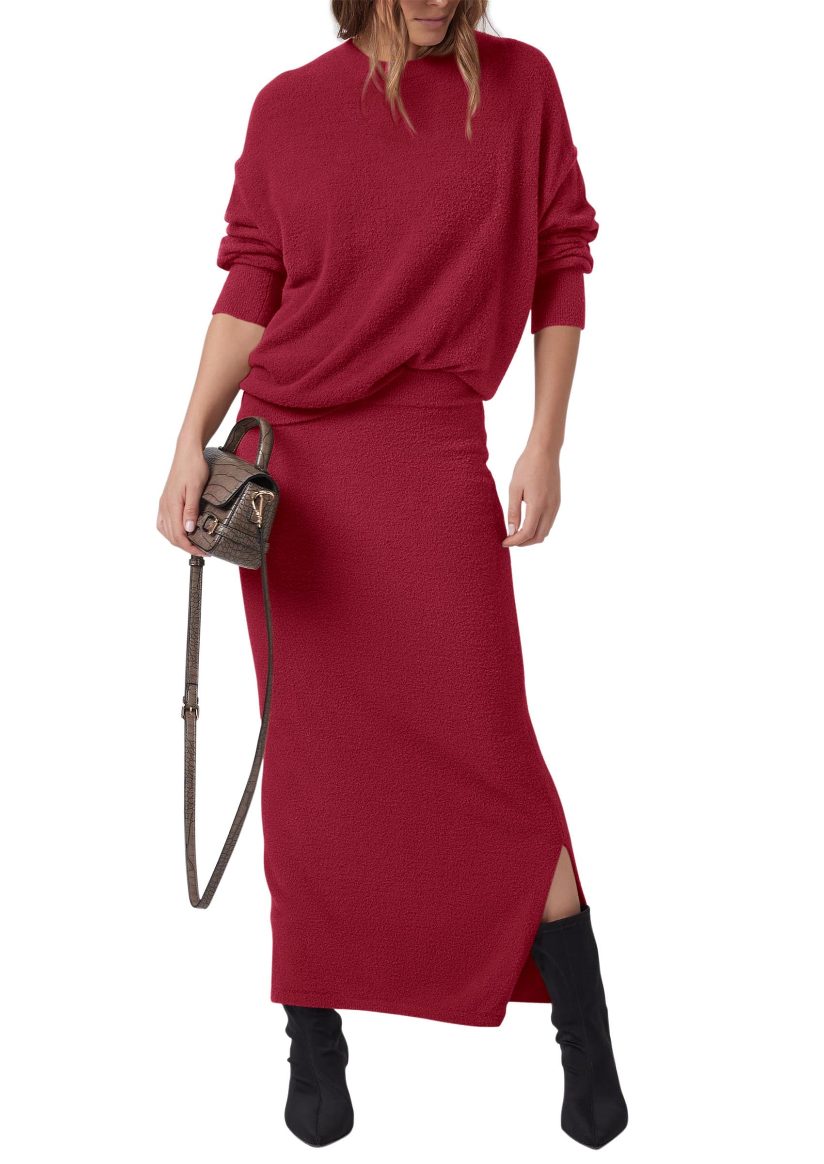 Jersey Y Maxi Falda Outfit Prettygarden Para Mujer, Color Rojo Vino - Venta Internacional.