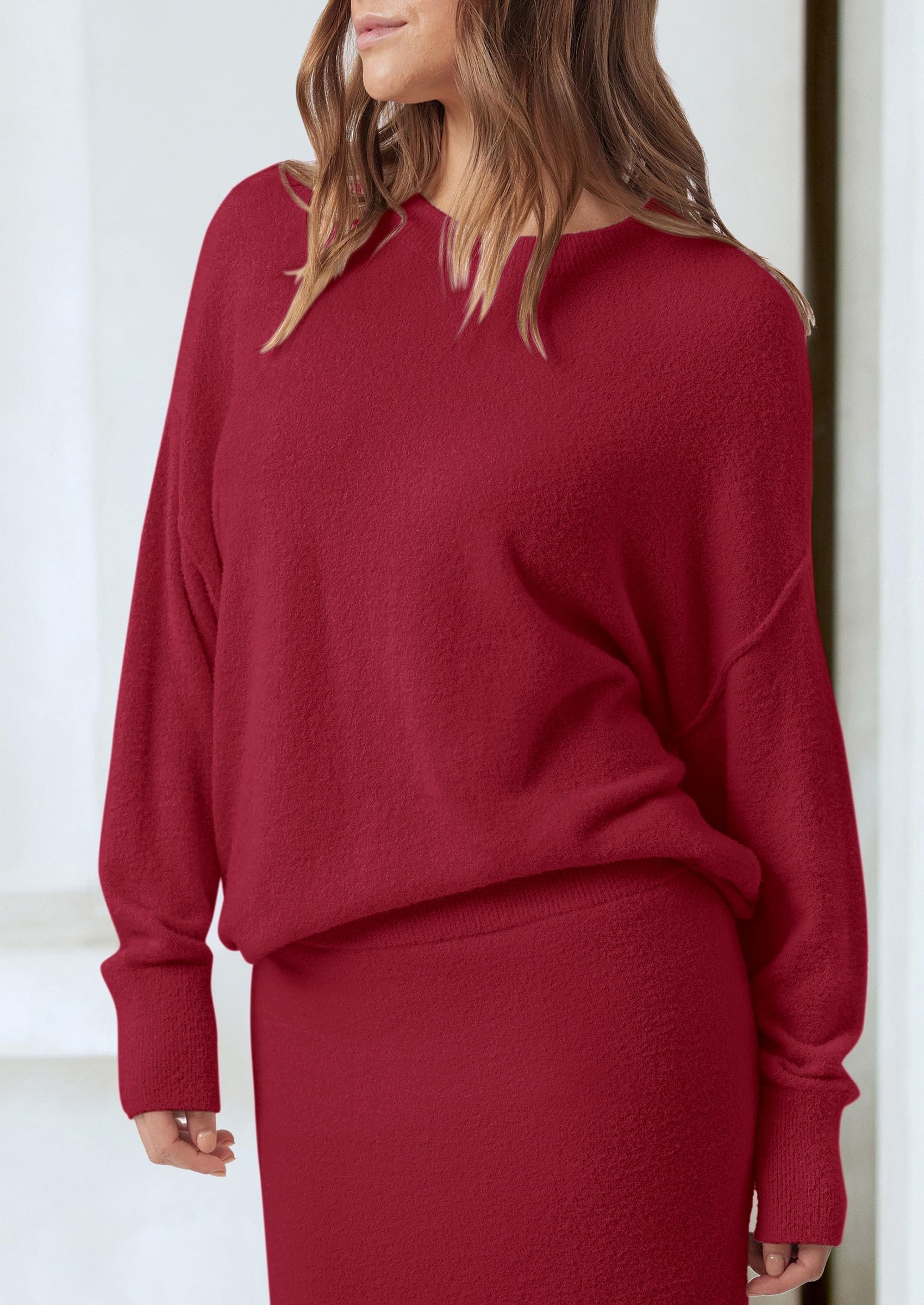 Foto 8 pulgar | Jersey Y Maxi Falda Outfit Prettygarden Para Mujer, Color Rojo Vino - Venta Internacional.