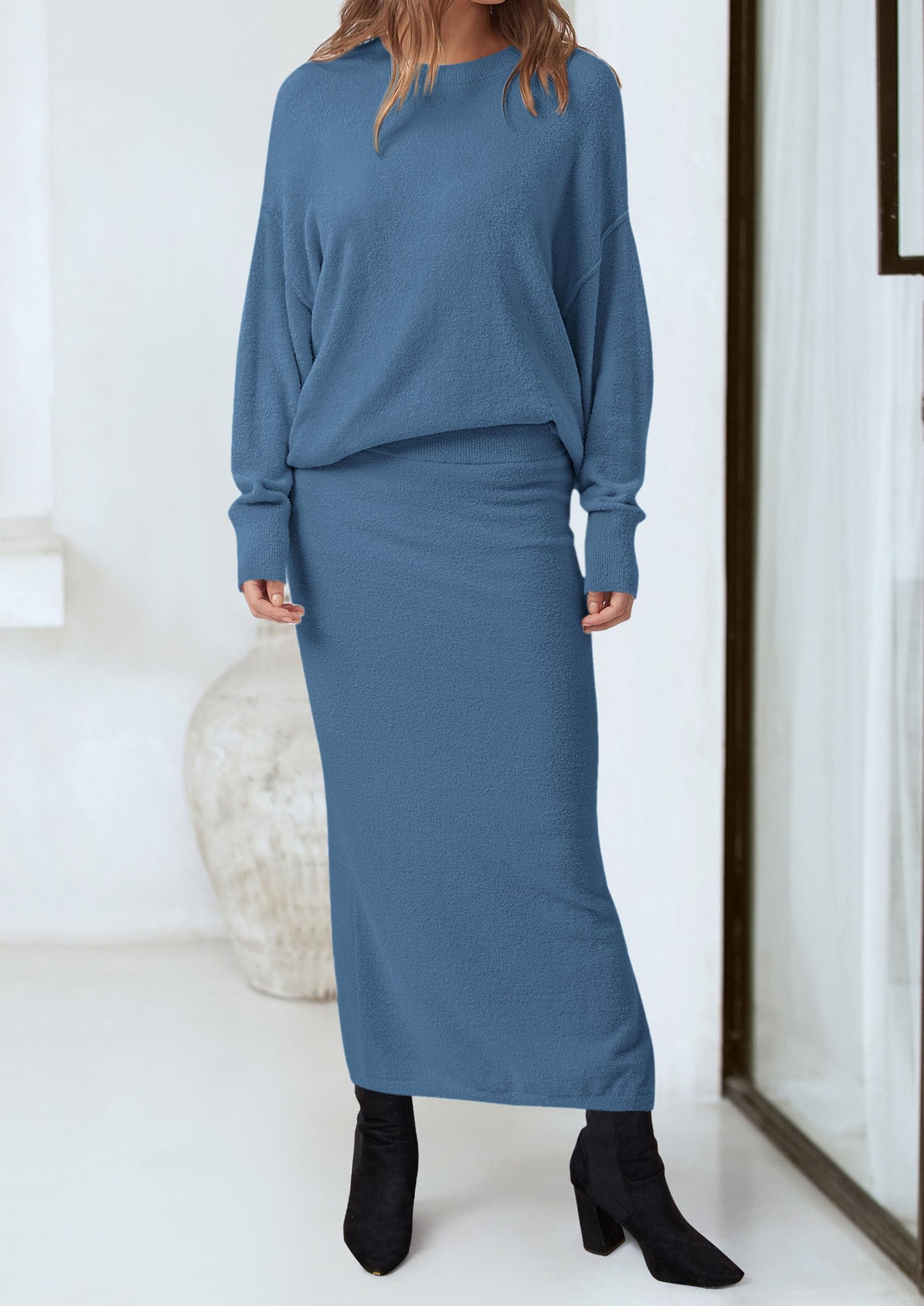 Foto 6 pulgar | Outfit Prettygarden - Jersey Y Maxi Falda Para Mujer, Color Gris Y Azul - Venta Internacional.