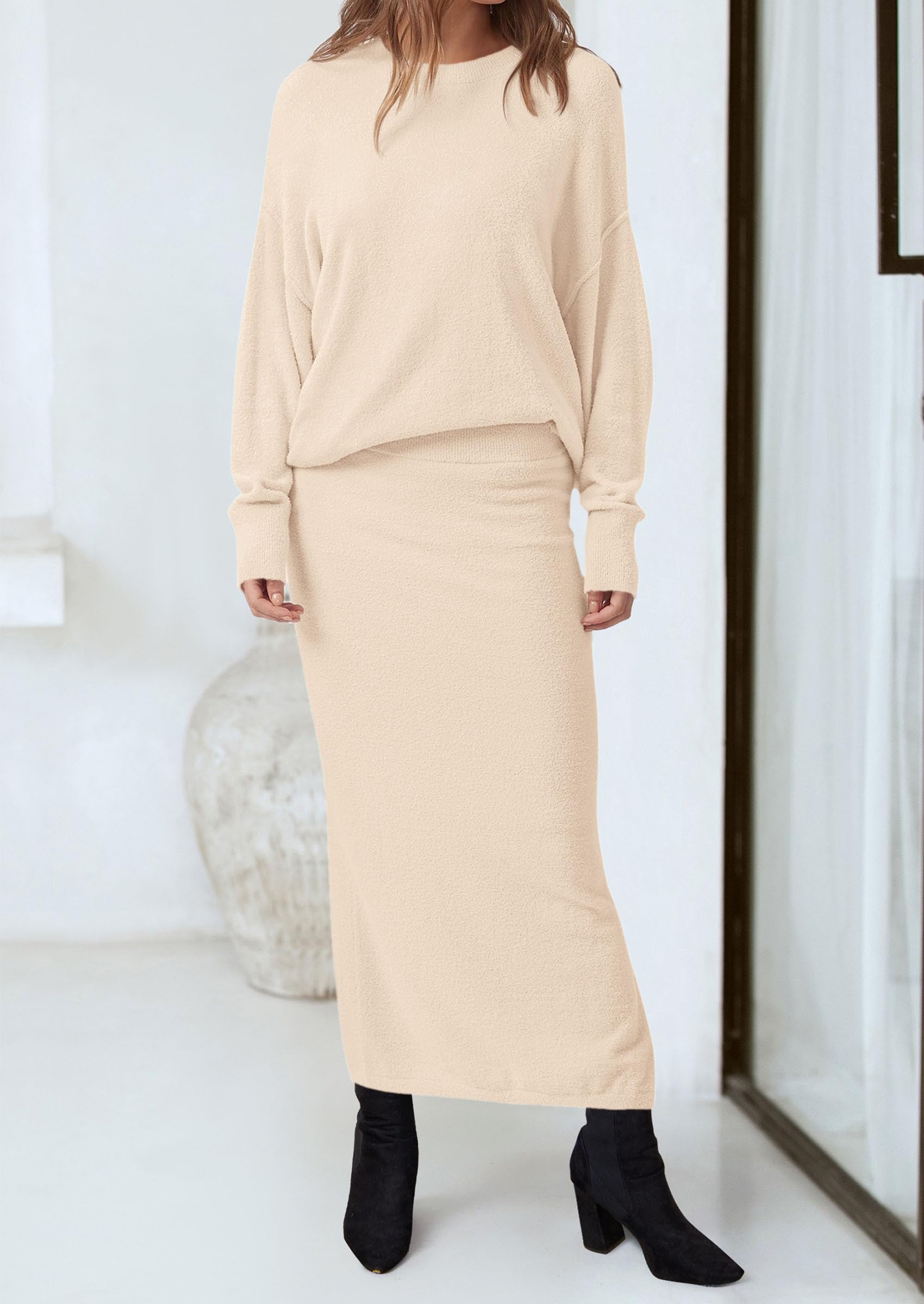 Foto 6 pulgar | Outfit Prettygarden - Jersey Y Maxi Falda Para Mujer, Talla L, Color Beige - Venta Internacional.