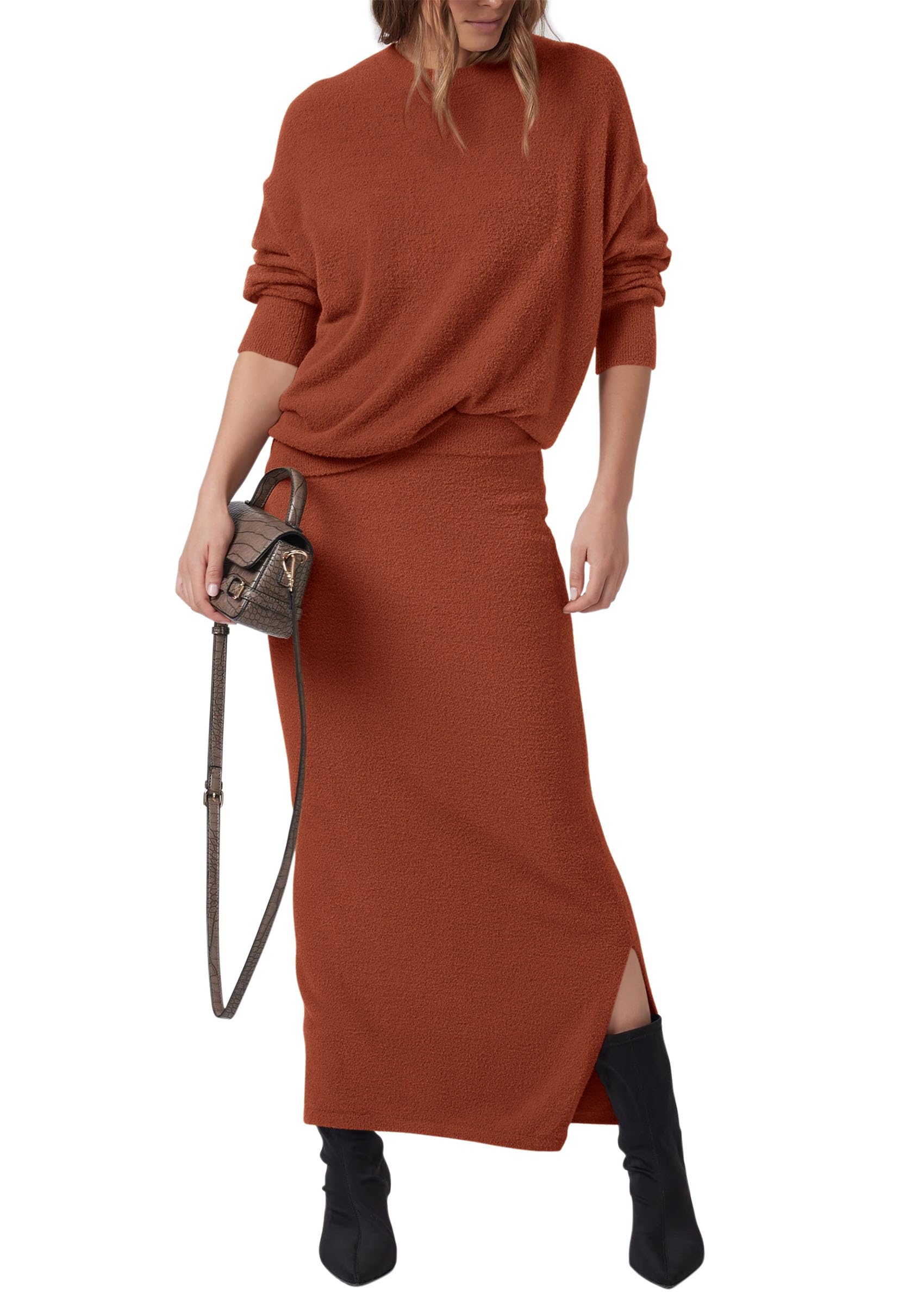 Foto 2 pulgar | Outfit Prettygarden - Jersey Y Maxi Falda Para Mujer, Color Rojo Oxidado - Venta Internacional.