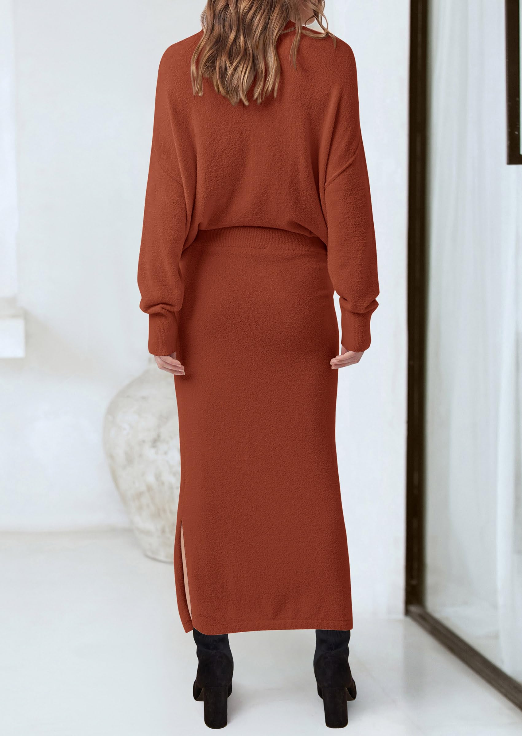 Foto 3 pulgar | Outfit Prettygarden - Jersey Y Maxi Falda Para Mujer, Color Rojo Oxidado - Venta Internacional.