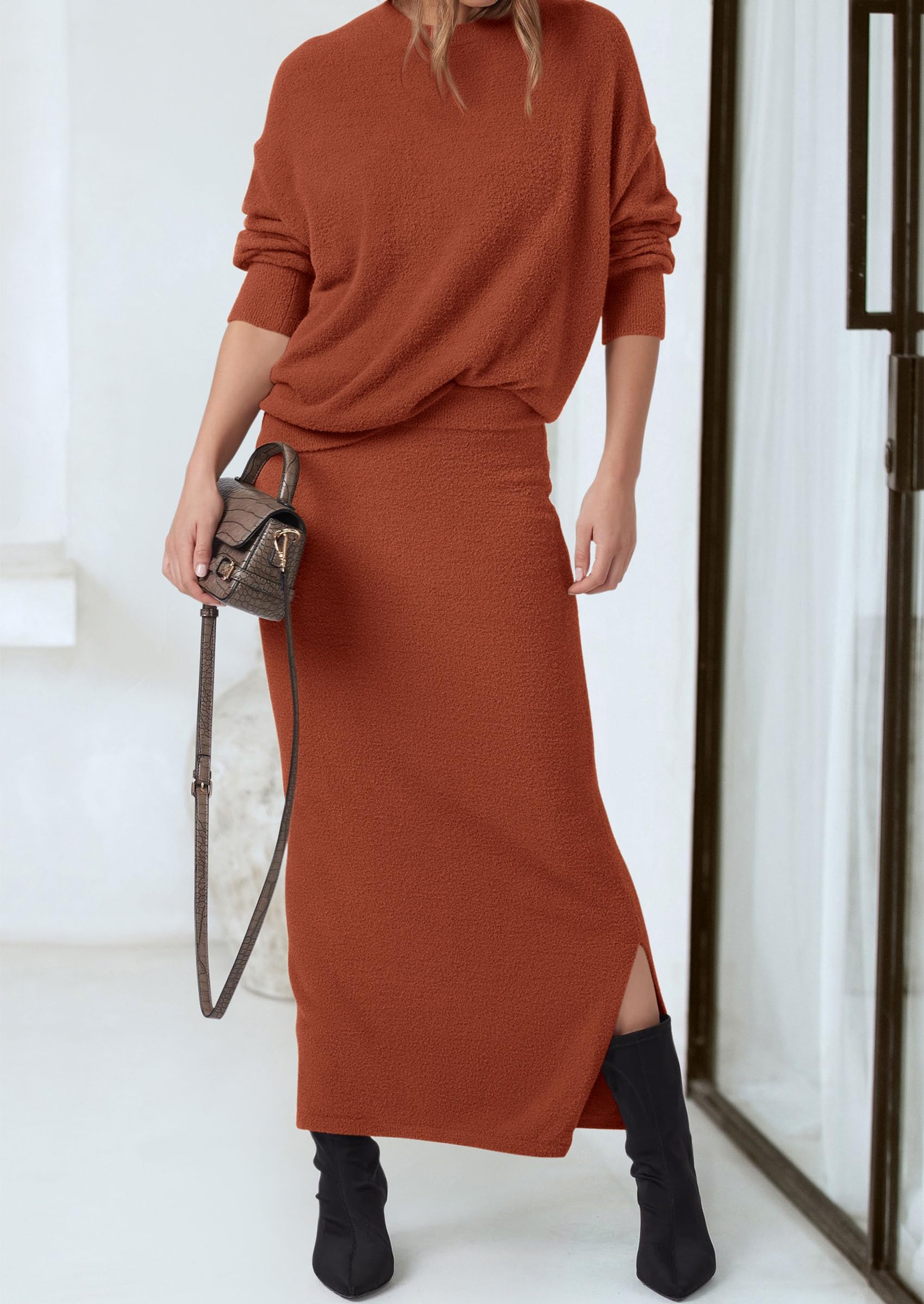 Foto 5 pulgar | Outfit Prettygarden - Jersey Y Maxi Falda Para Mujer, Color Rojo Oxidado - Venta Internacional.