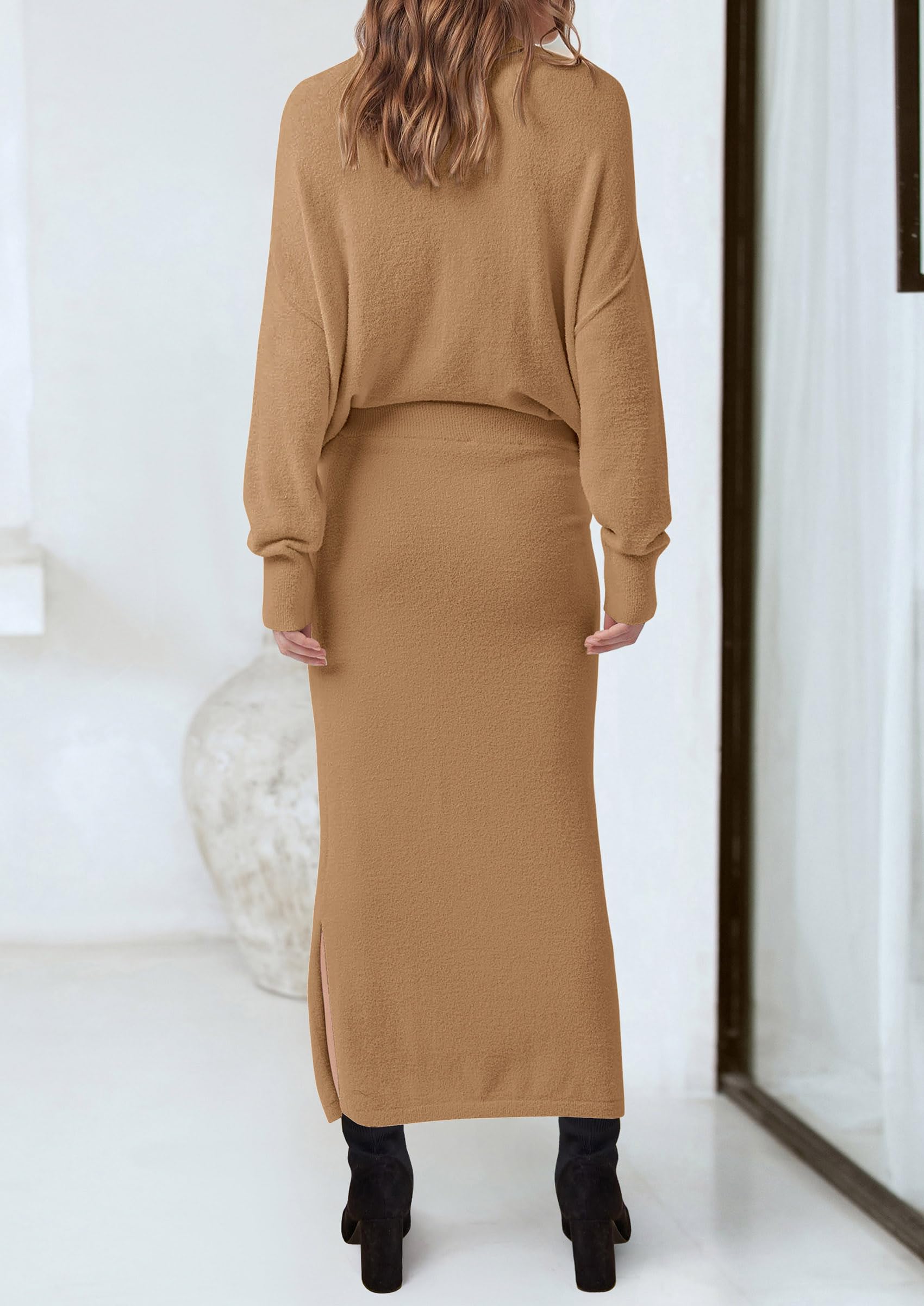 Foto 2 | Outfit Prettygarden - Jersey Y Falda Larga Para Mujer, Color Caqui, Talla M - Venta Internacional.