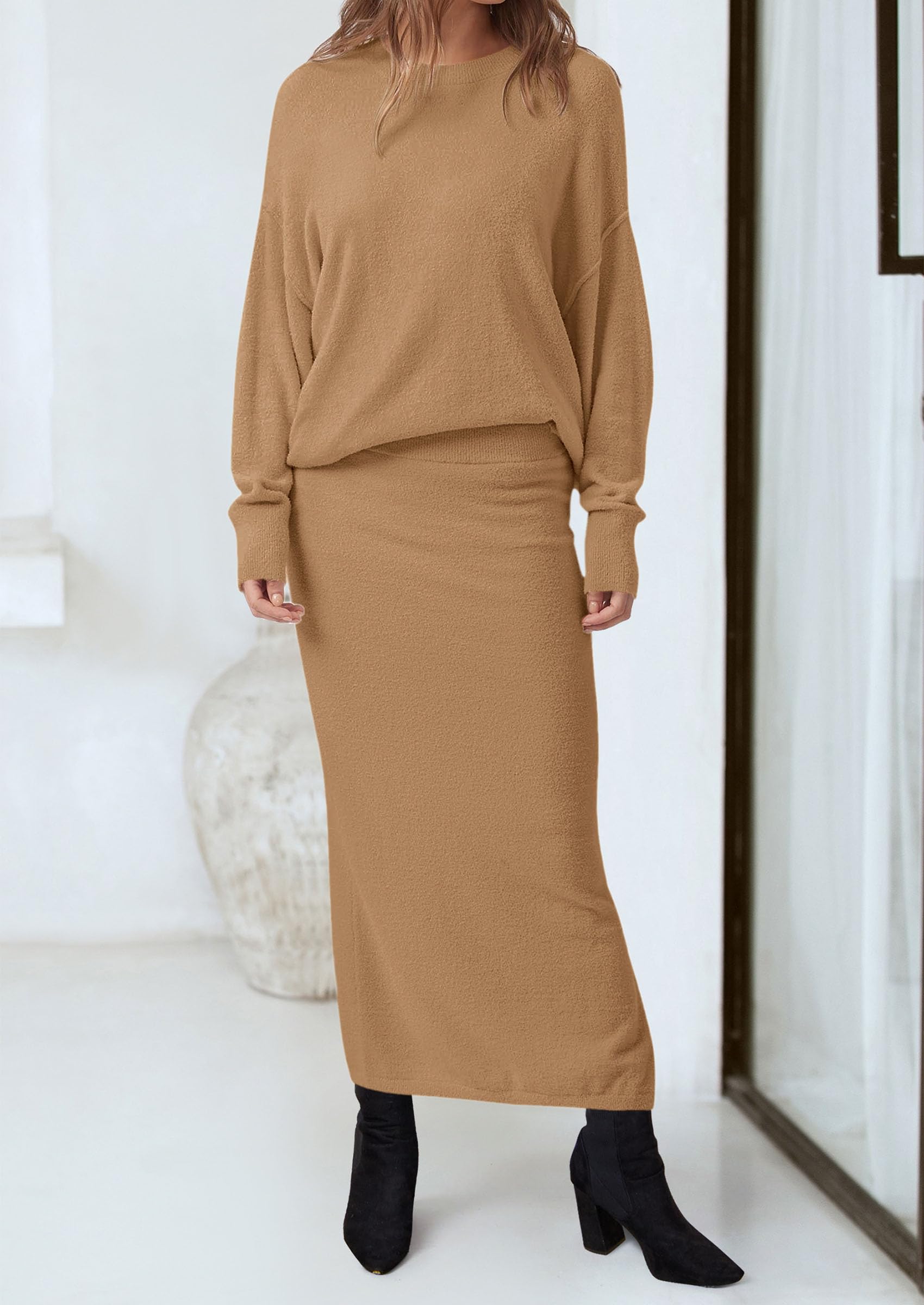 Foto 6 pulgar | Outfit Prettygarden - Jersey Y Falda Larga Para Mujer, Color Caqui, Talla M - Venta Internacional.