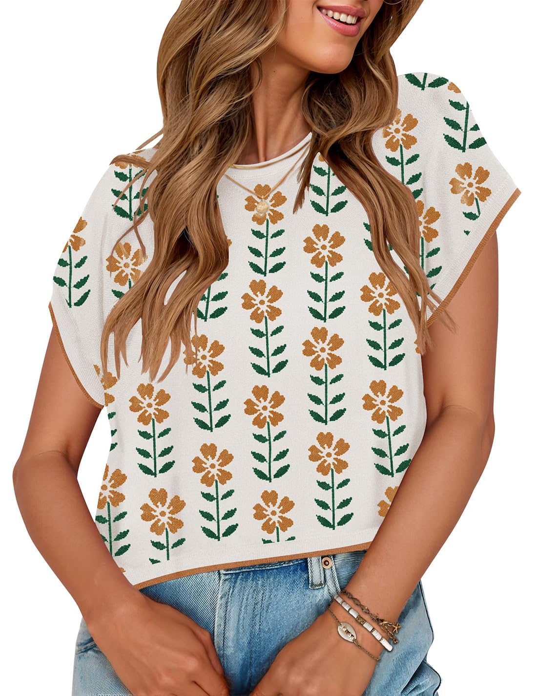 Foto 2 pulgar | Camiseta Zesica Para Mujer, Estampado De Verano, Manga Corta, Cuello Redondo, Color Blanco - Venta Internacional.