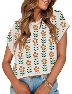 Foto 1 | Camiseta Zesica Para Mujer, Estampado De Verano, Manga Corta, Cuello Redondo, Color Blanco - Venta Internacional.