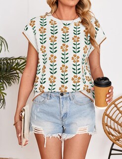 Foto 2 | Camiseta Zesica Para Mujer, Estampado De Verano, Manga Corta, Cuello Redondo, Color Blanco - Venta Internacional.