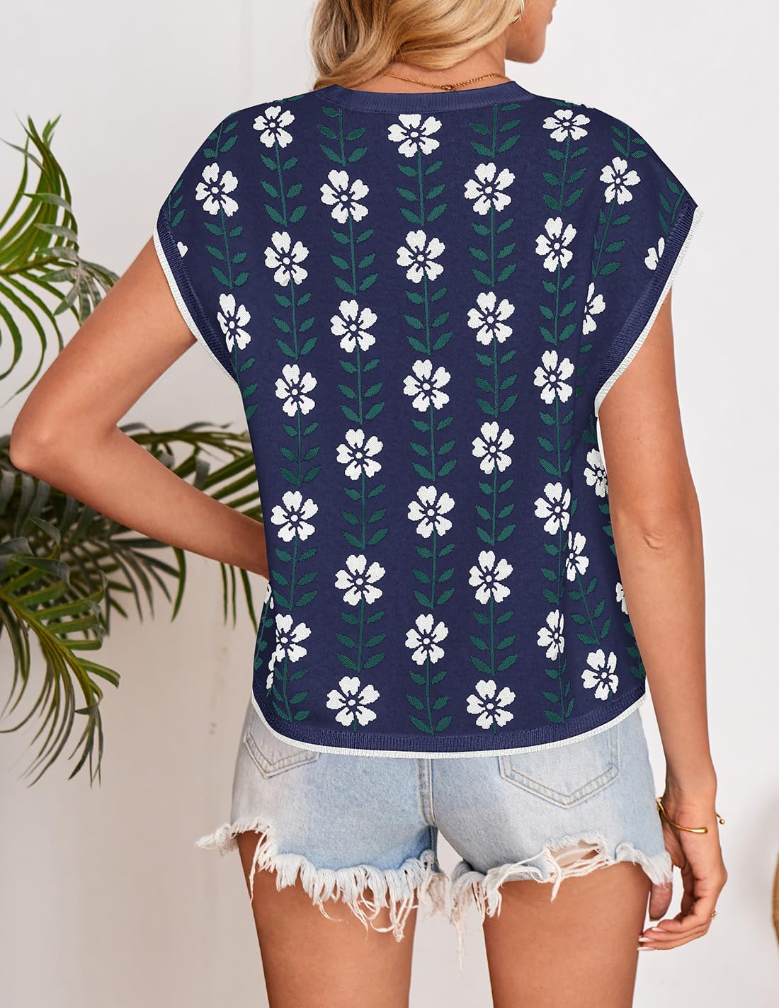 Foto 6 pulgar | Camiseta Zesica Para Mujer, Estampado De Verano, Manga Corta, Cuello Redondo, Azul Marino - Venta Internacional.