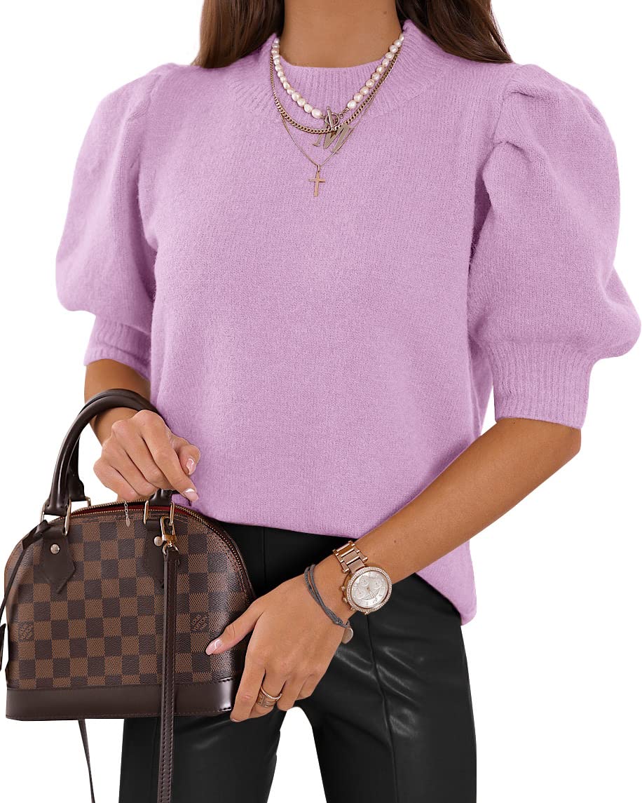 Jersey Goranbon Puff De Manga Corta Para Mujer, Color Lila - Venta Internacional.
