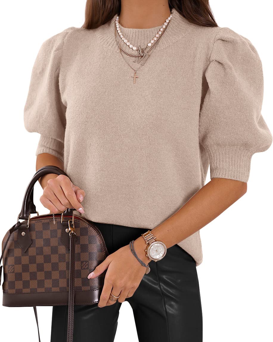 Suéteres Goranbon Puff De Manga Corta Para Mujer, Color Beige - Venta Internacional.