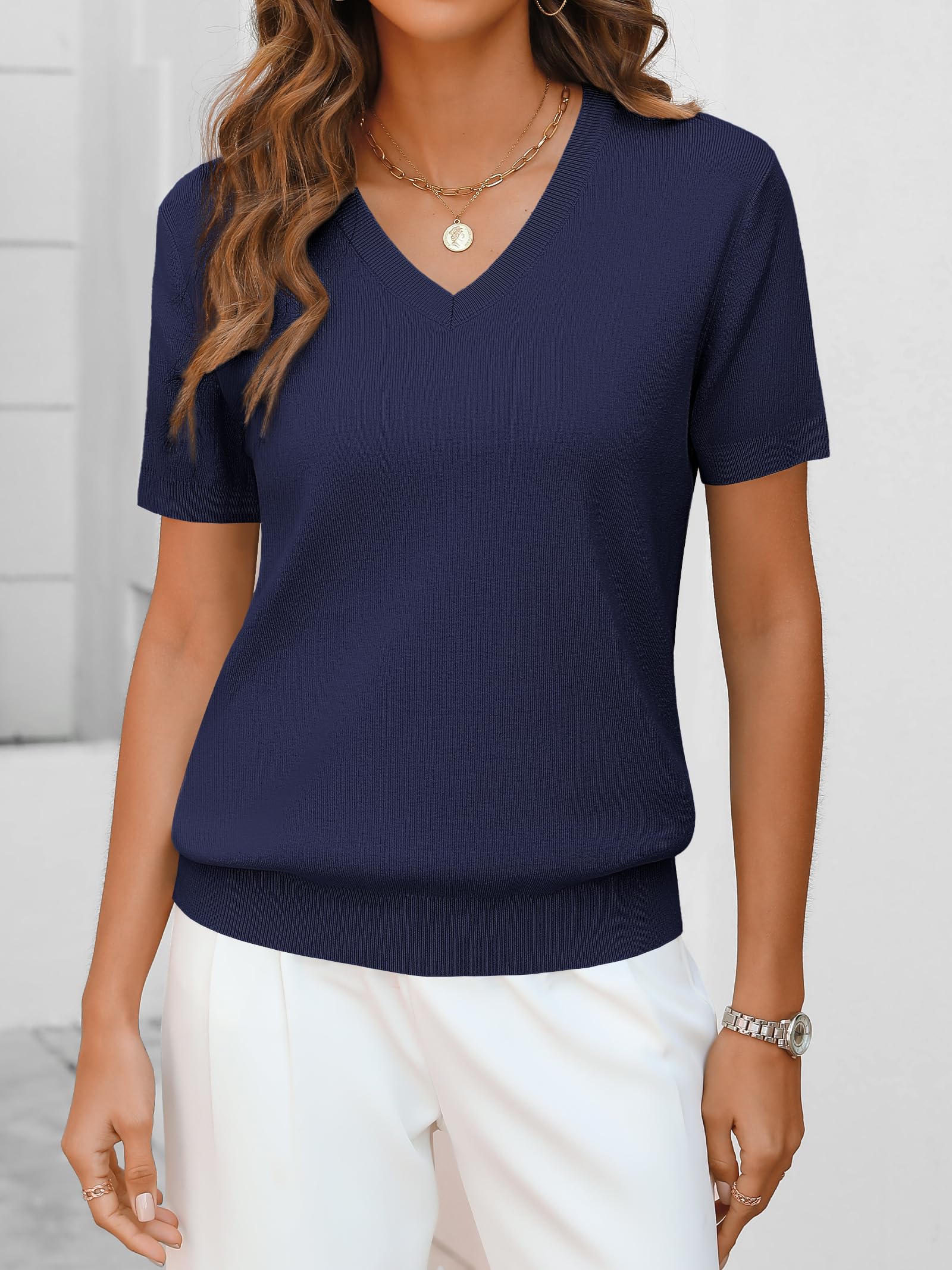 Foto 3 pulgar | Jersey Anrabess Para Mujer, Mezcla De Lana, Cuello En V, Azul Marino - Venta Internacional.