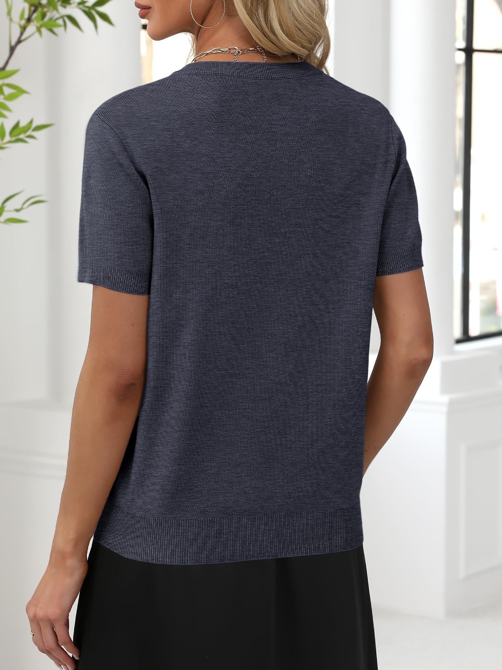 Foto 4 | Jersey Anrabess Para Mujer, Mezcla De Lana, Cuello En V, Manga Corta, Gris - Venta Internacional.