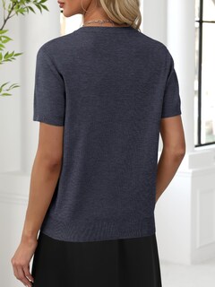 Foto 4 | Jersey Anrabess Para Mujer, Mezcla De Lana, Cuello En V, Manga Corta, Gris - Venta Internacional.